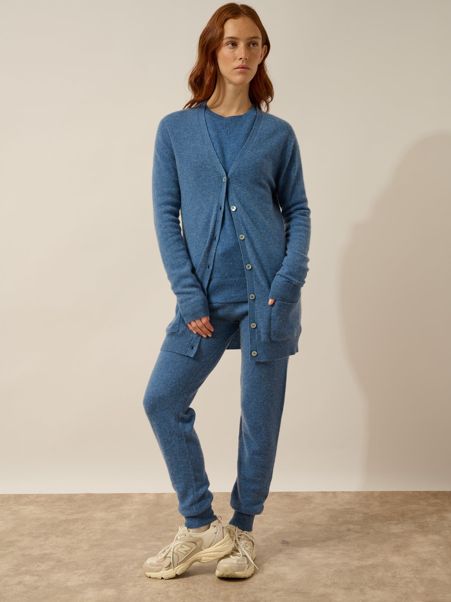 CHELSEA denim blue V-neck cardigan