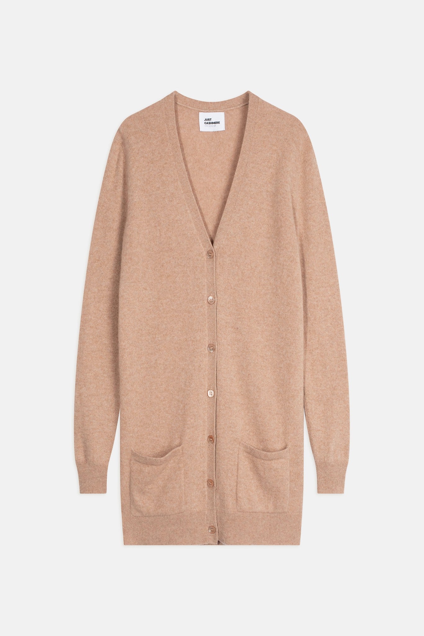 Chelsea cardigan with V-neck in camel heather