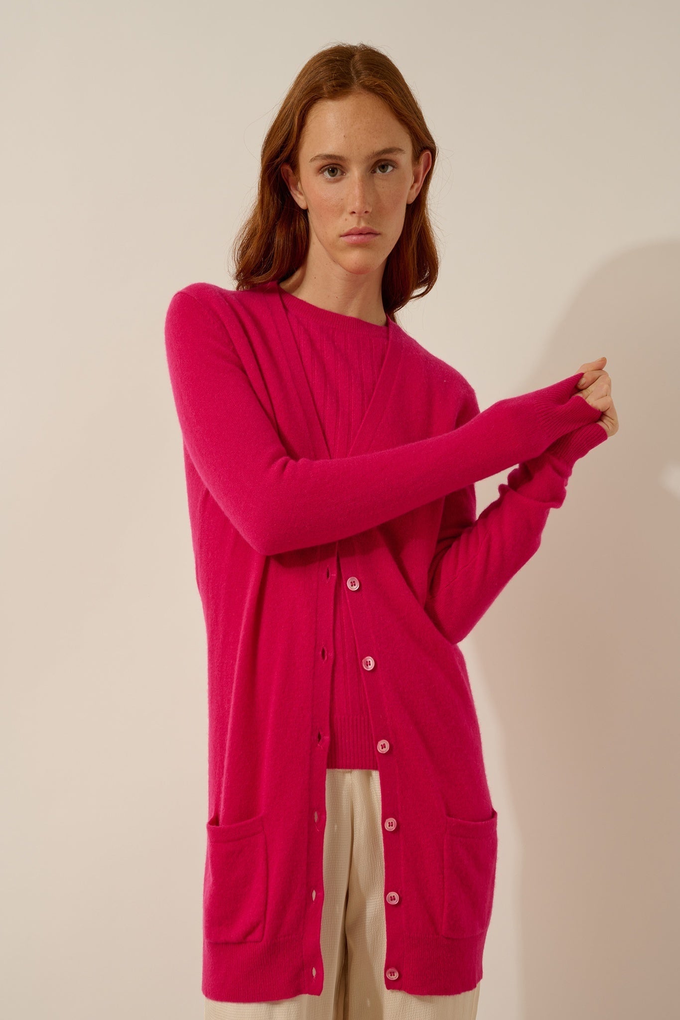 CHELSEA cardigan col v fuchsia