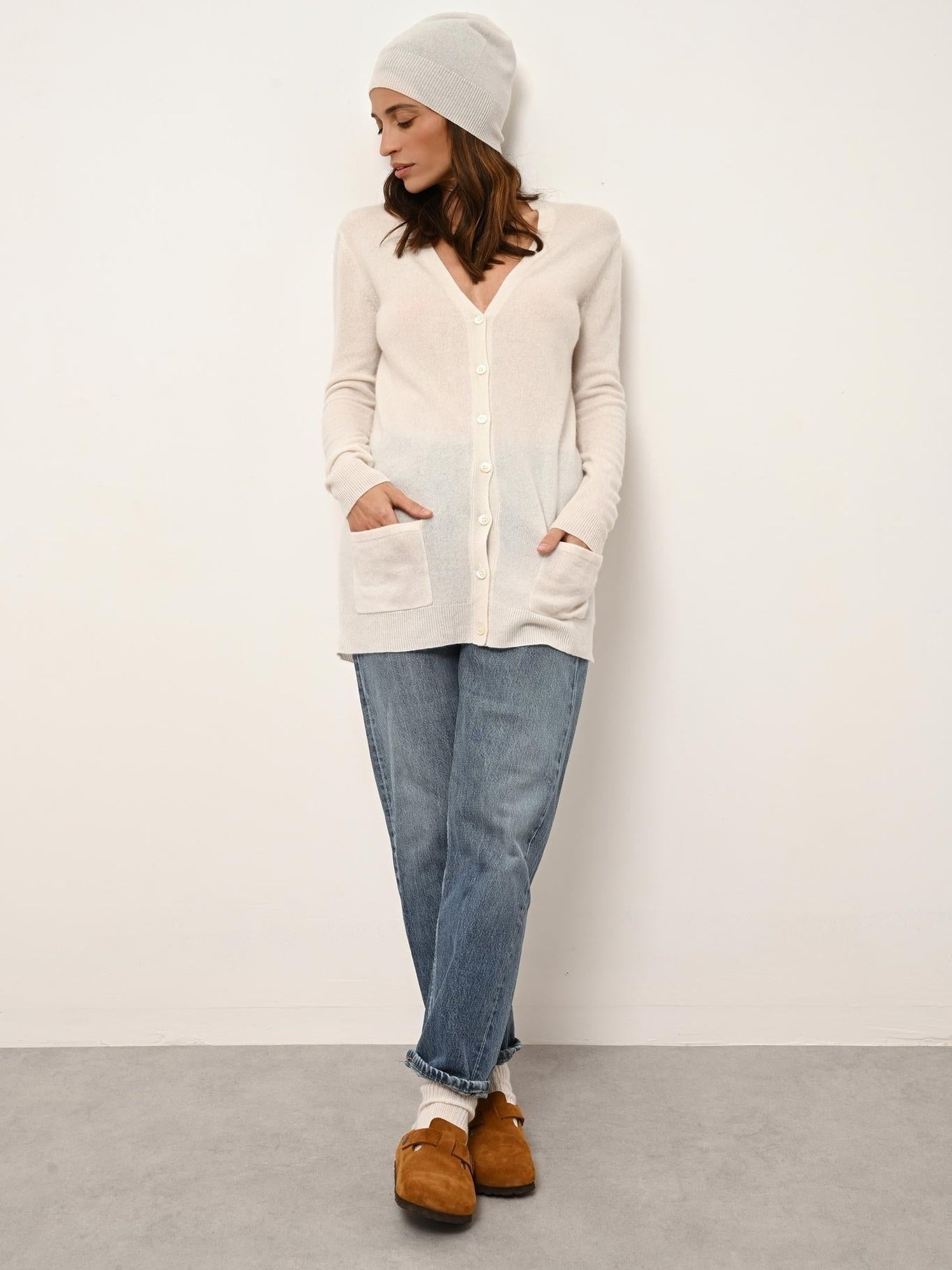 CHELSEA cardigan col v ivoire