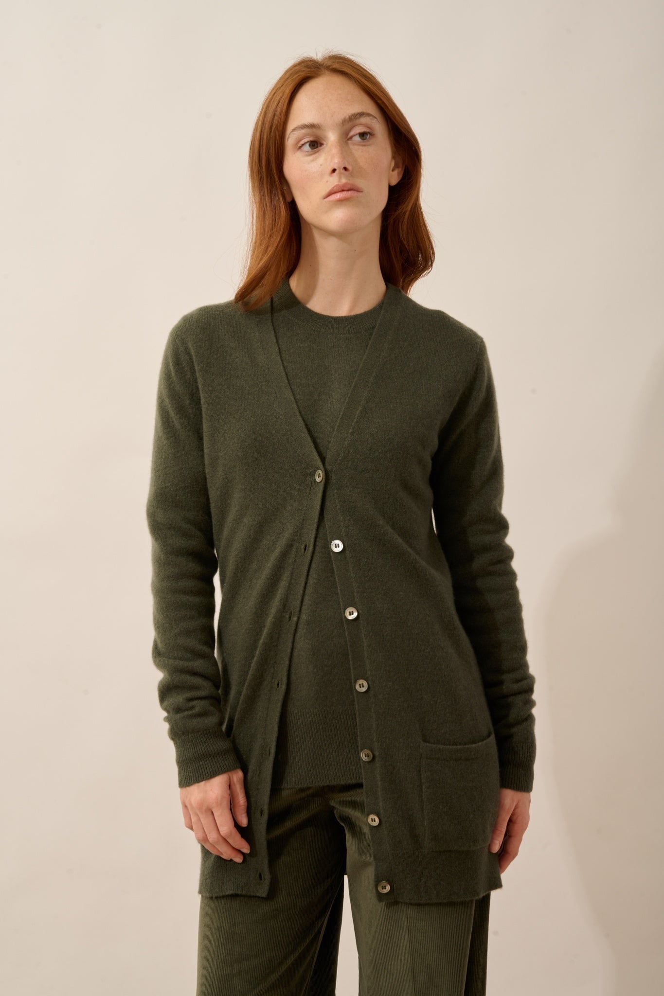 CHELSEA khaki V-neck cardigan