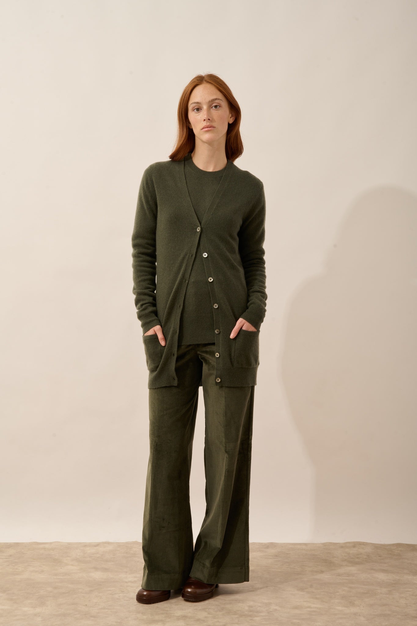 CHELSEA khaki V-neck cardigan