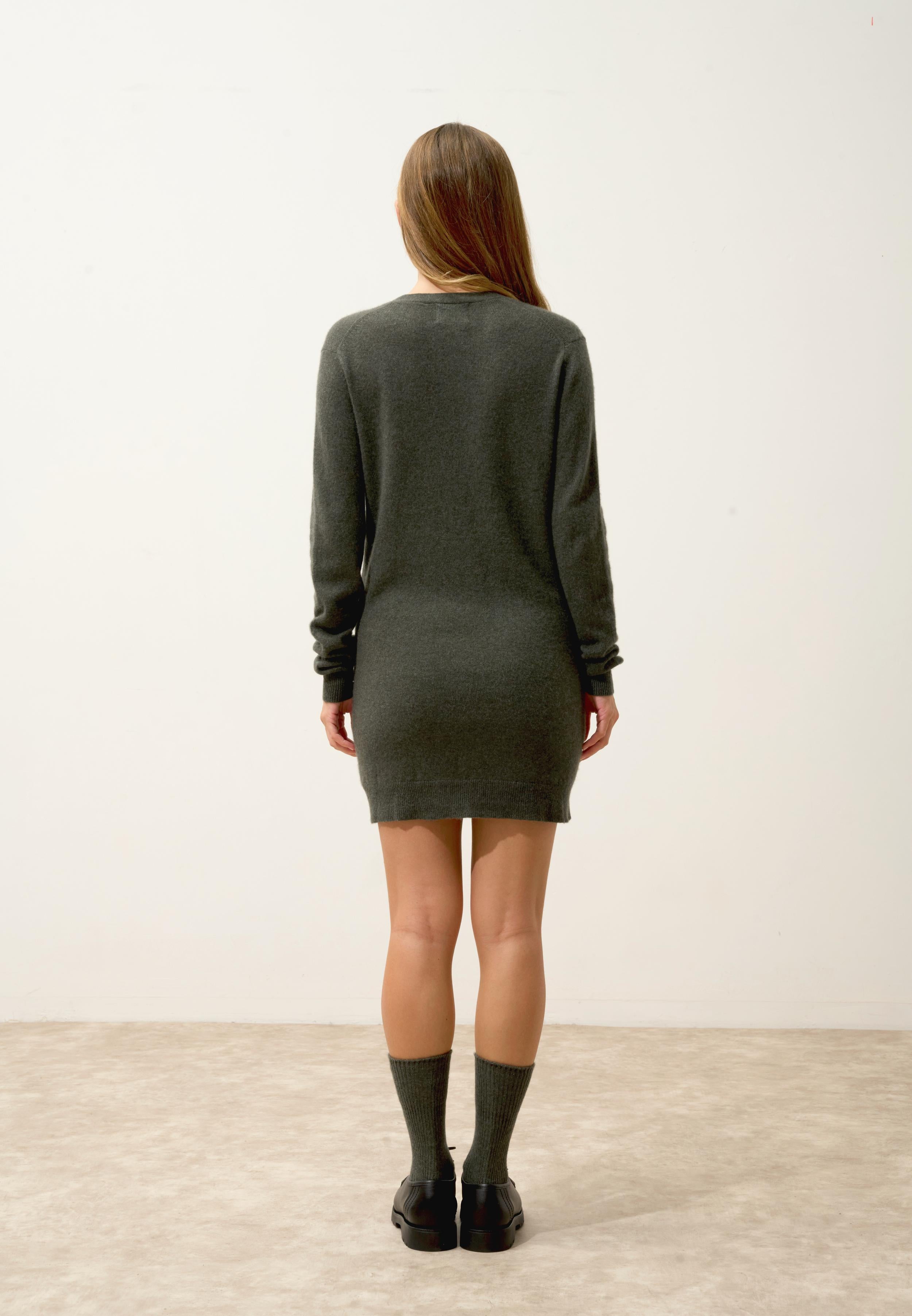CHELSEA cardigan col v kaki chiné