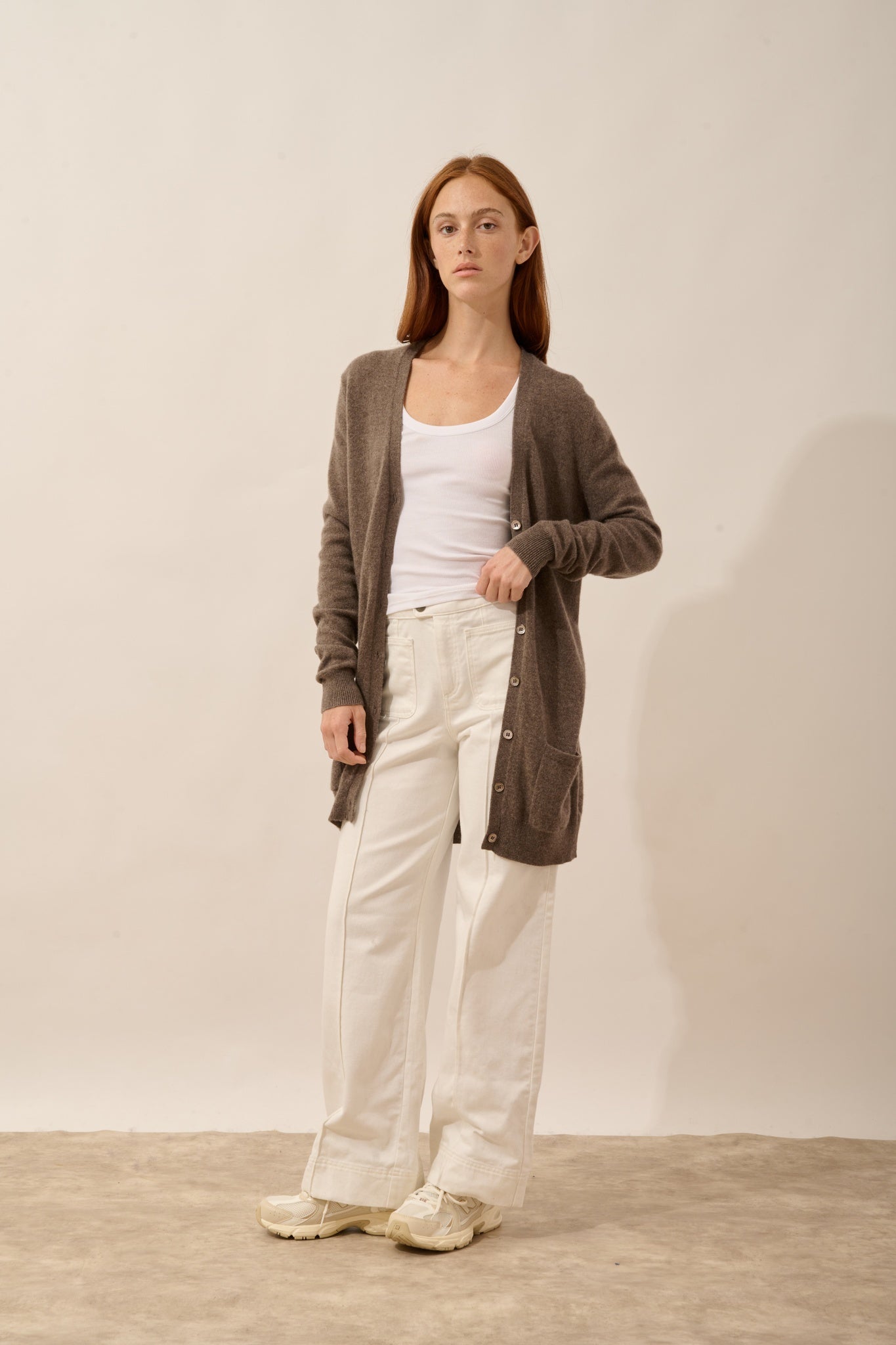 CHELSEA cardigan v-neck taupe mottled