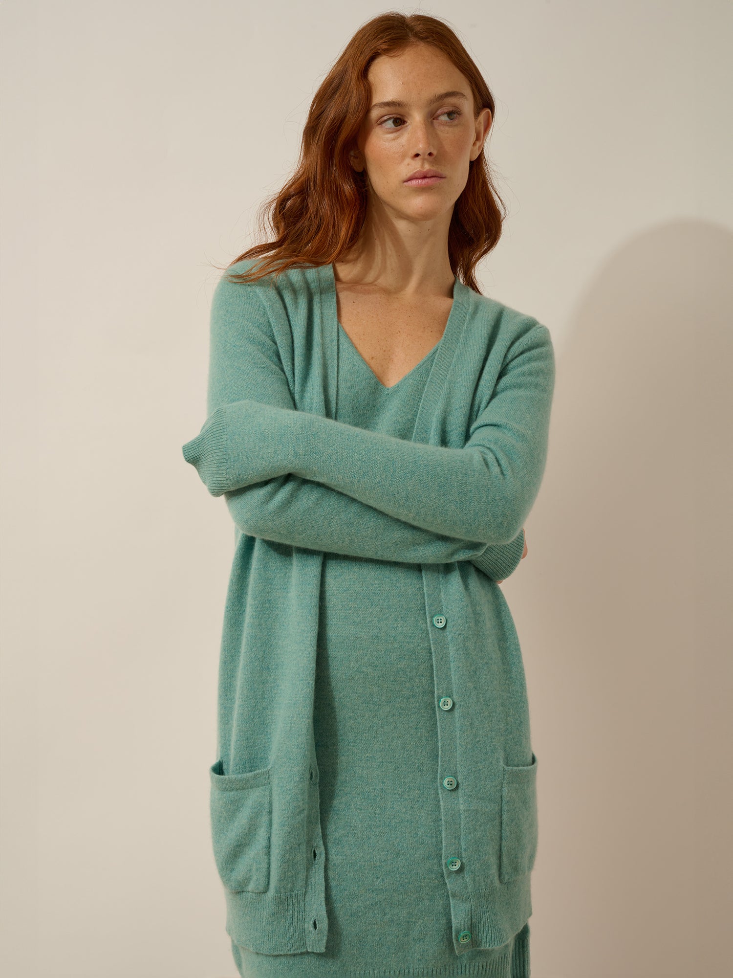 CHELSEA cardigan col v vert chiné