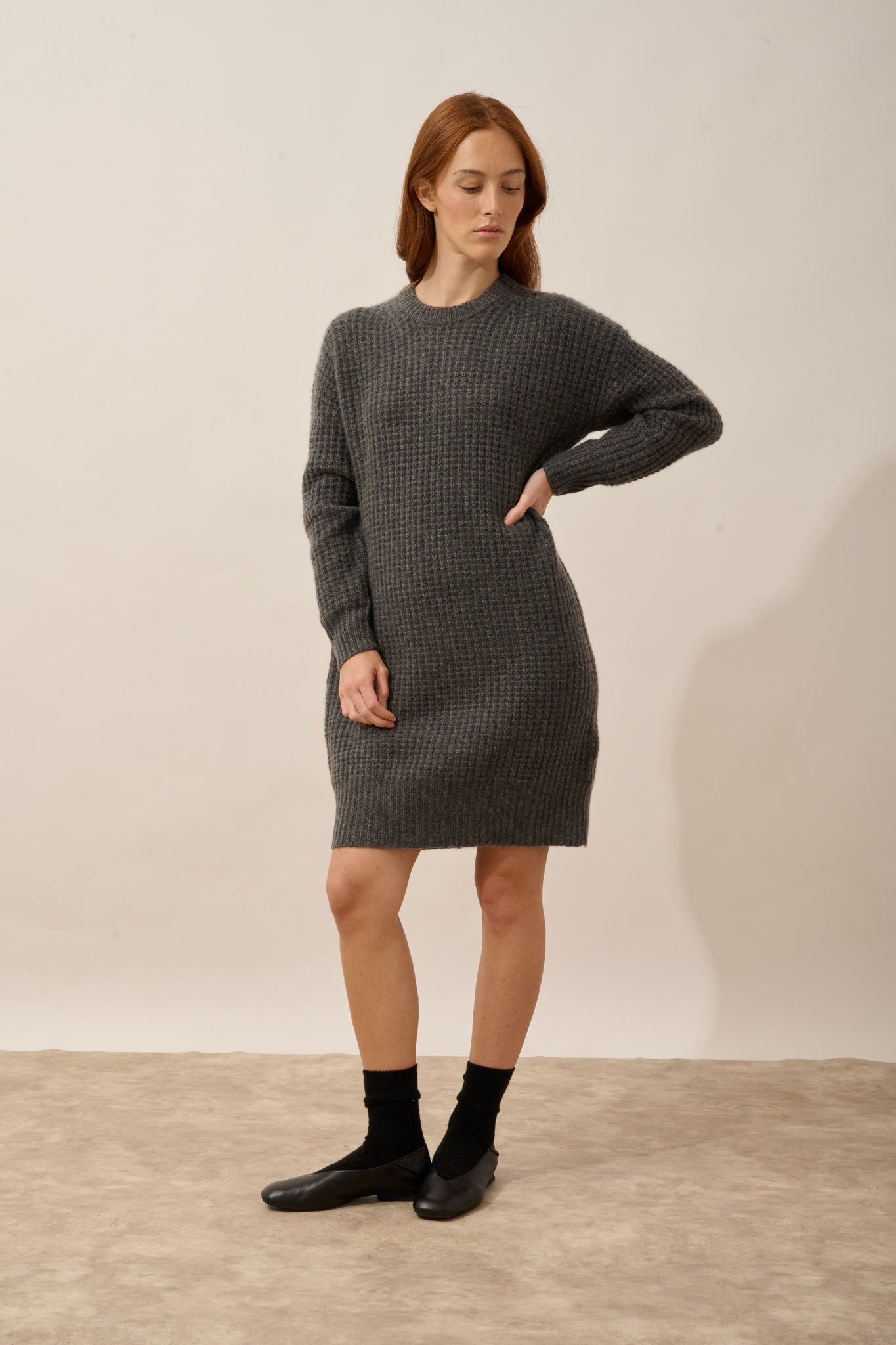 CHEWA robe col rond 8 fils anthracite chiné