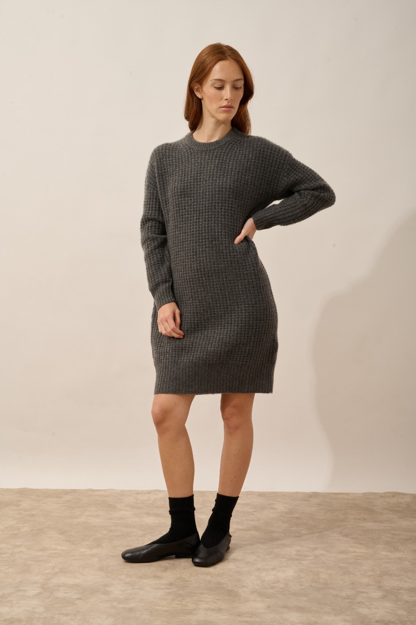 chewa robe col rond 8 fils anthracite chiné