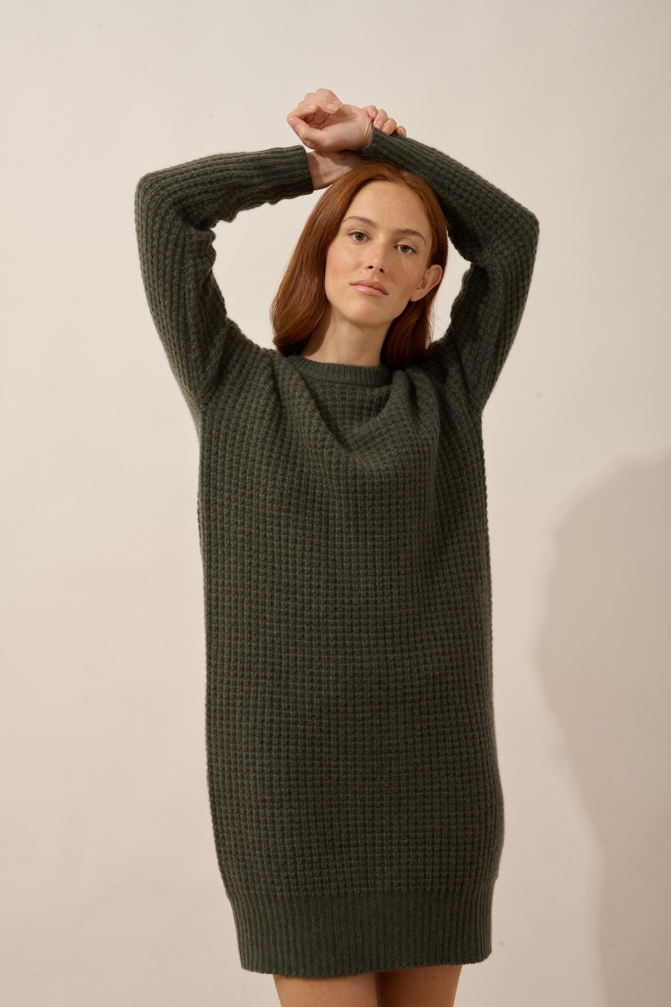 chewa robe col rond 8 fils kaki chiné