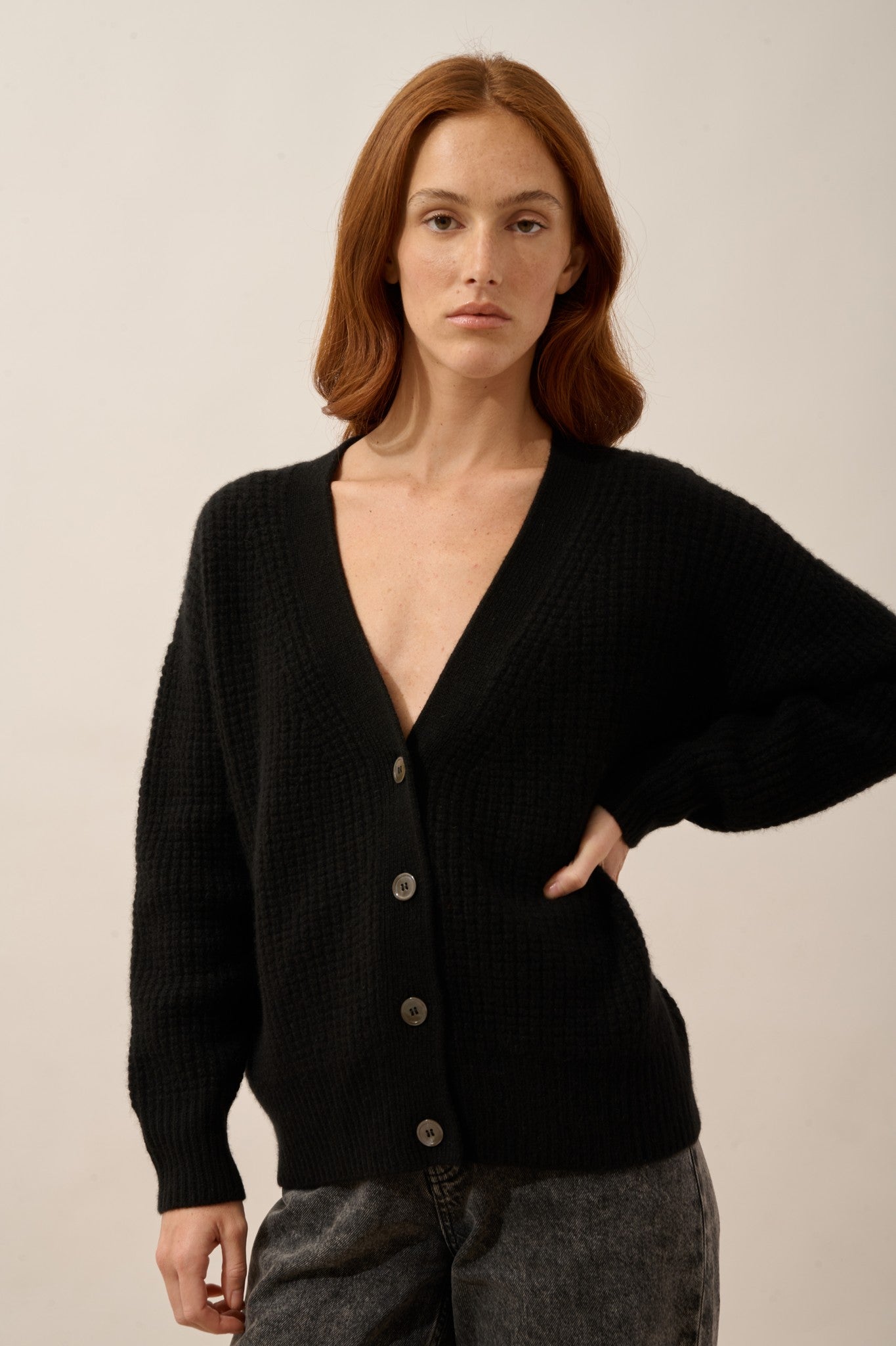 chodrak cardigan col v 8 fils noir