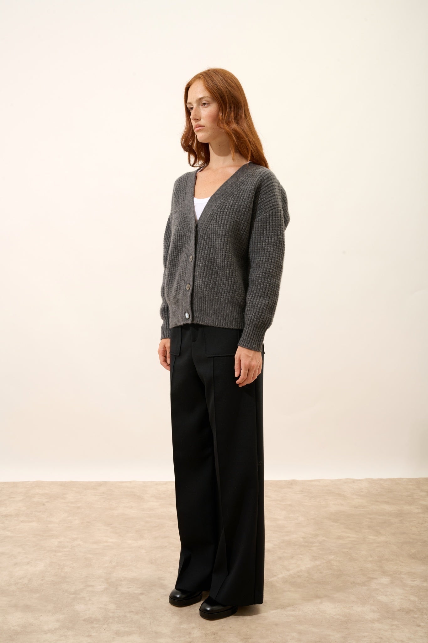 CHODRAK cardigan col v anthracite chiné