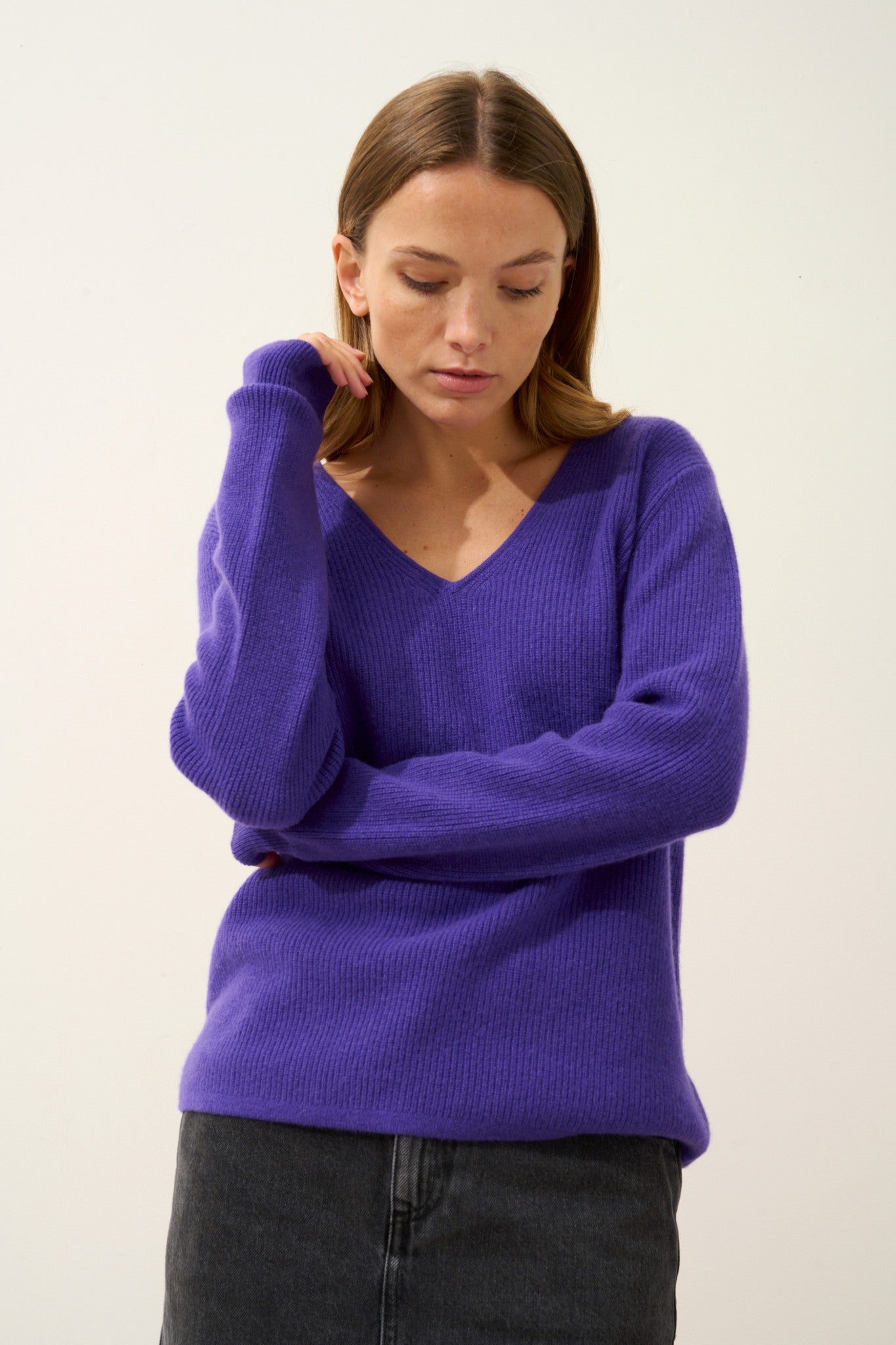 cielora pull col v améthyste 100% cachemire