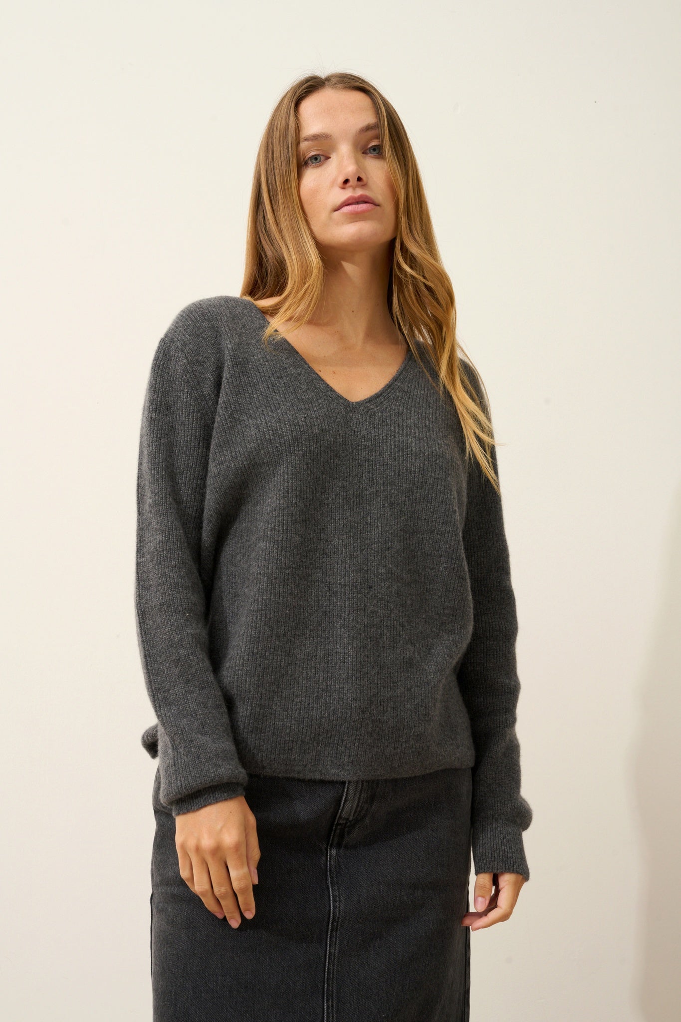 CIELORA pull col v anthracite chiné