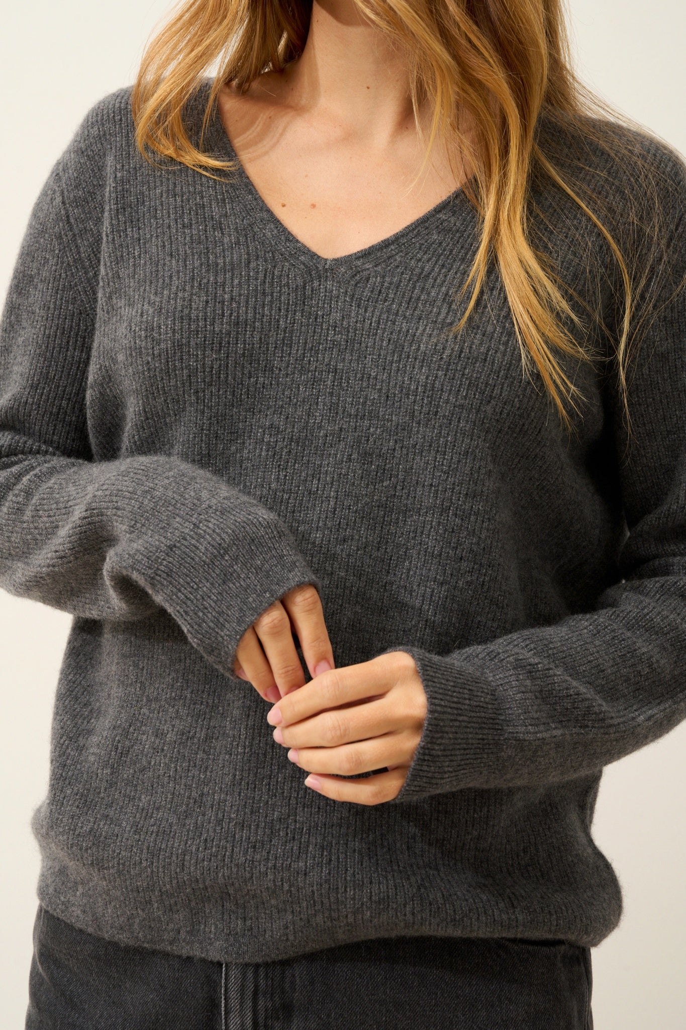 CIELORA pull col v anthracite chiné