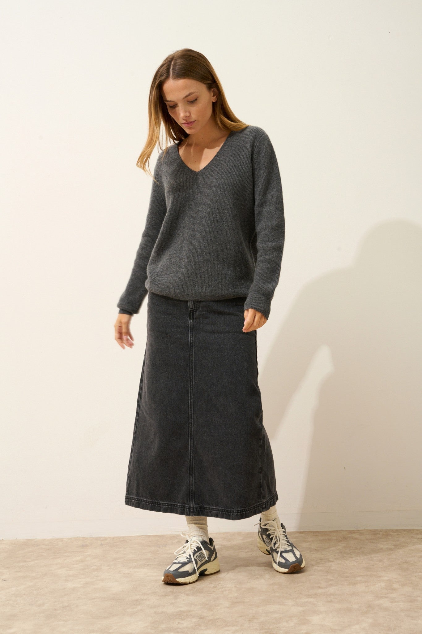 cielora pull col v anthracite chiné 100% cachemire