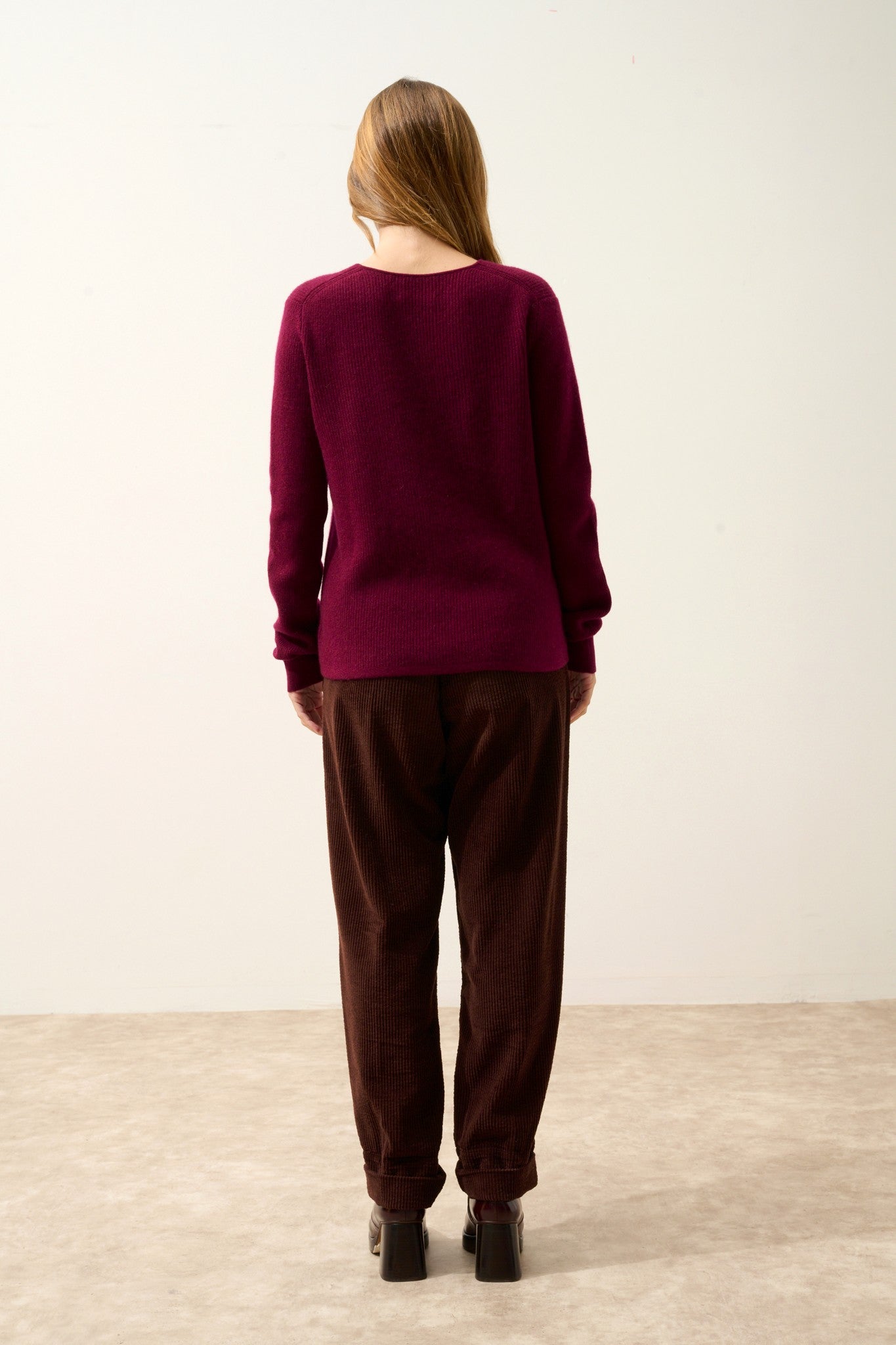 cielora pull col v bordeaux 100% cachemire