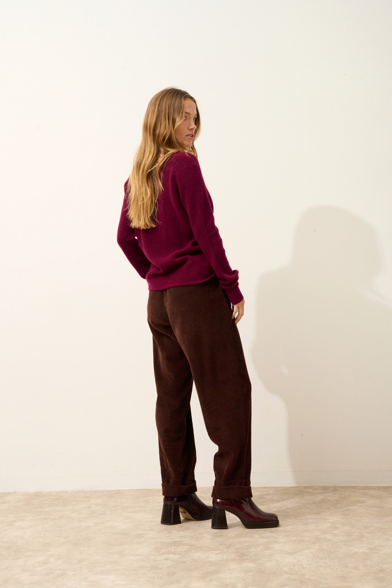 cielora pull col v bordeaux 100% cachemire