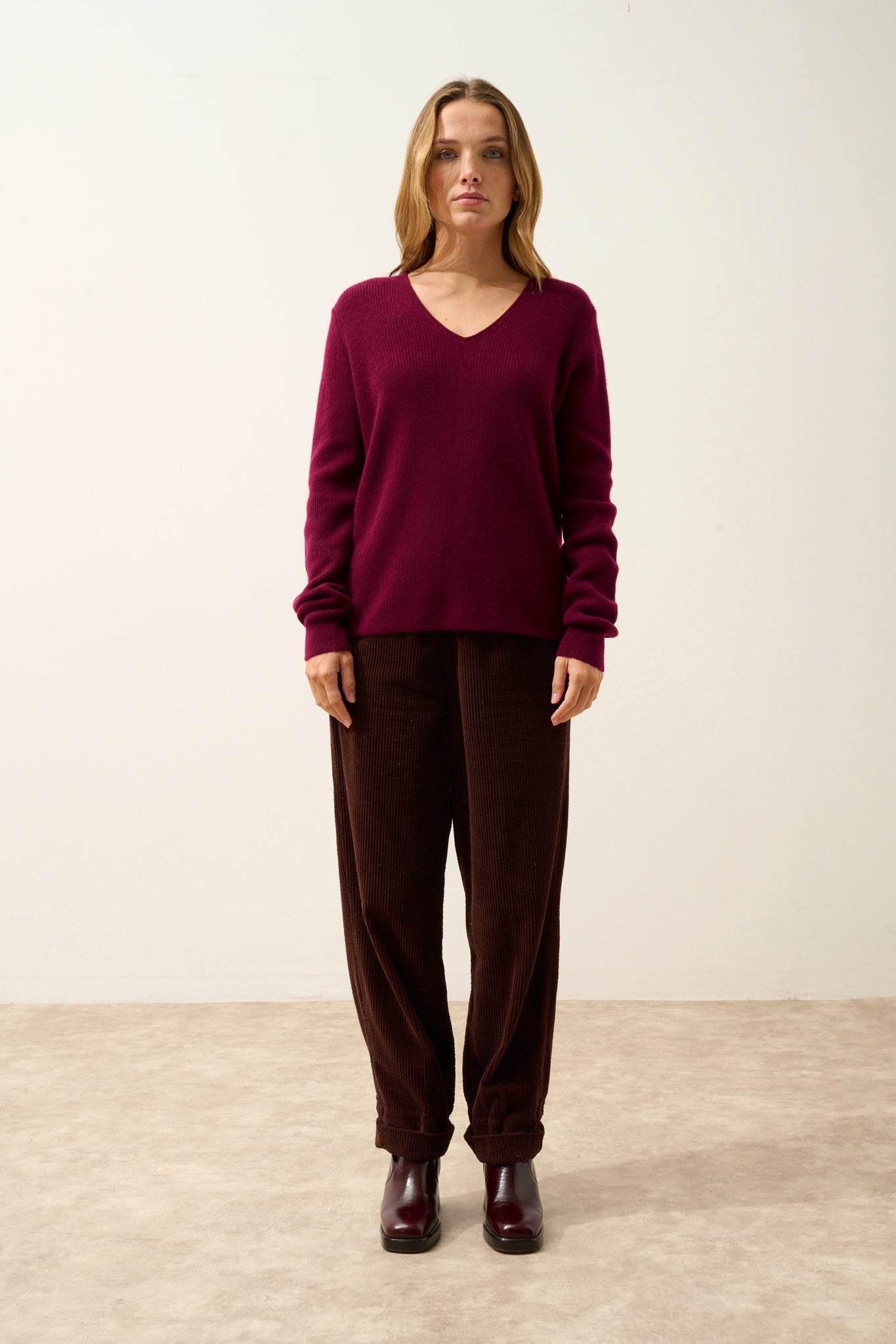 CIELORA pull col v bordeaux