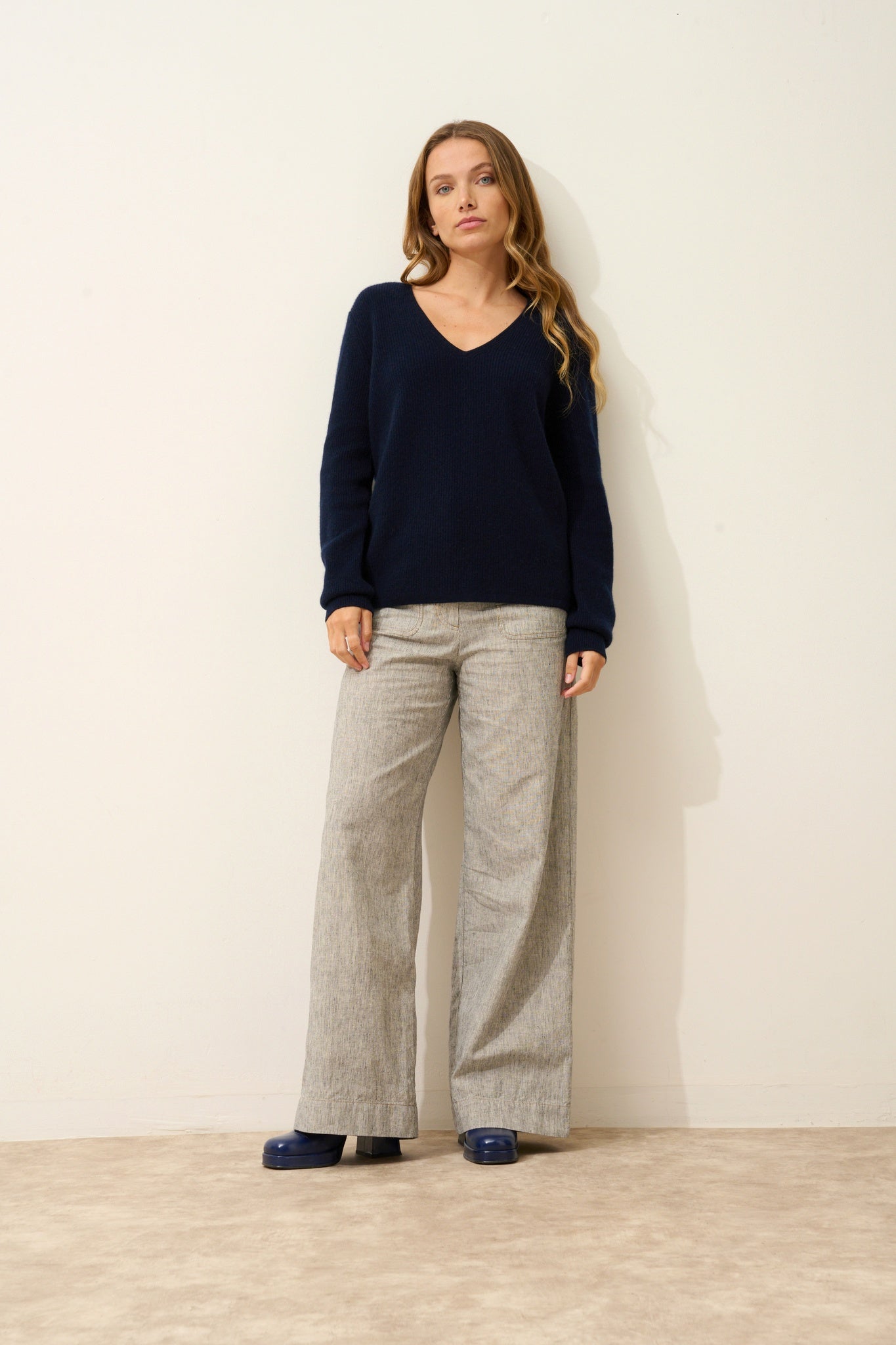 CIELORA navy V-neck sweater