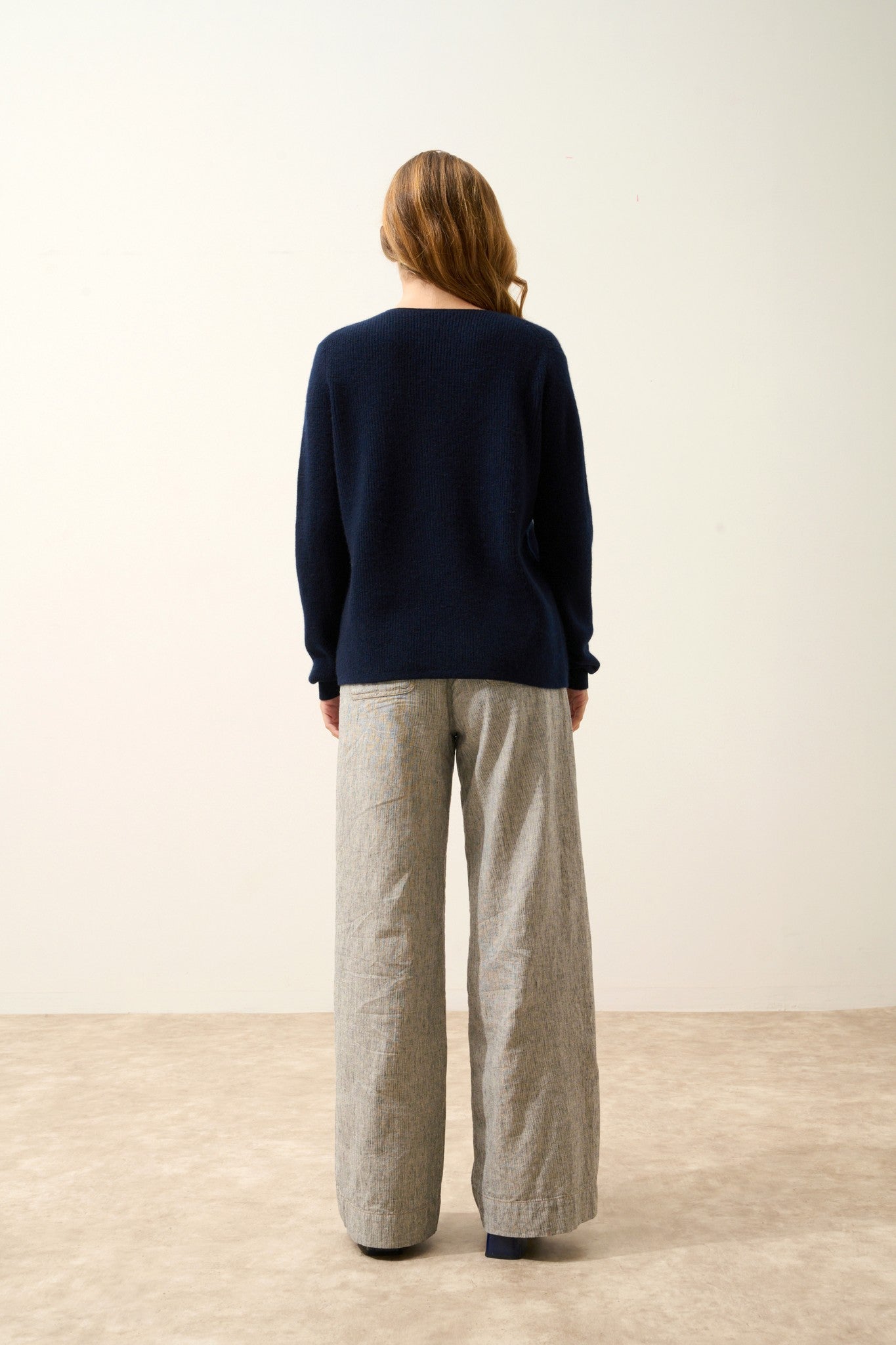 cielora pull col v navy 100% cachemire