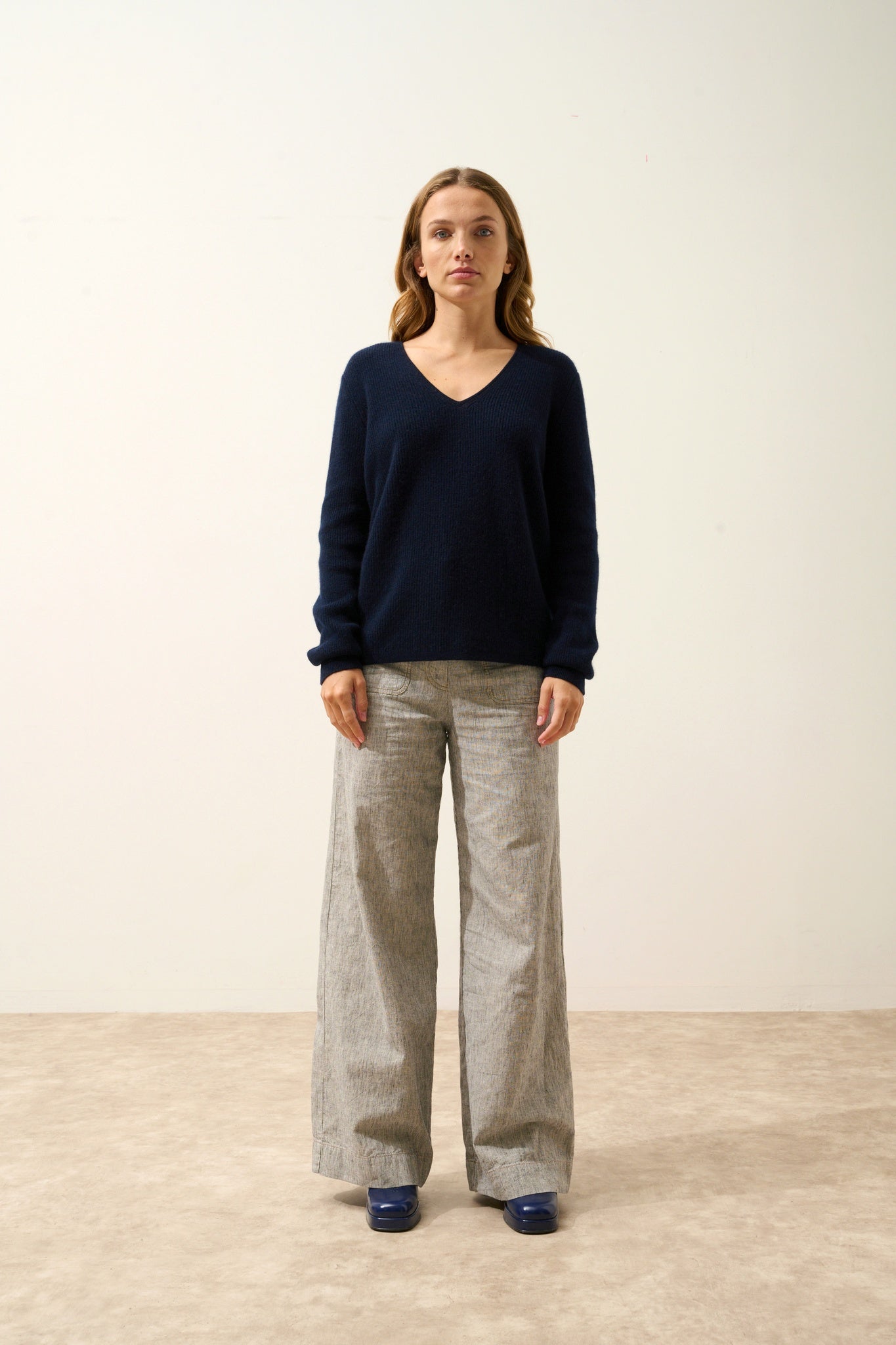 CIELORA navy V-neck sweater