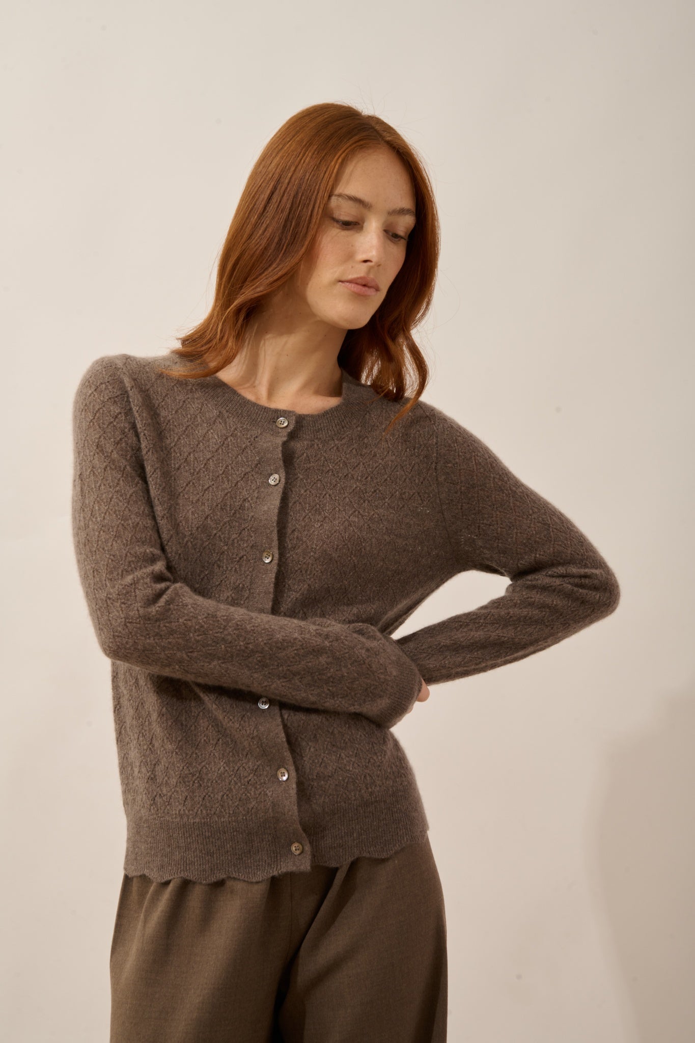 CIMBA cardigan col rond taupe chiné