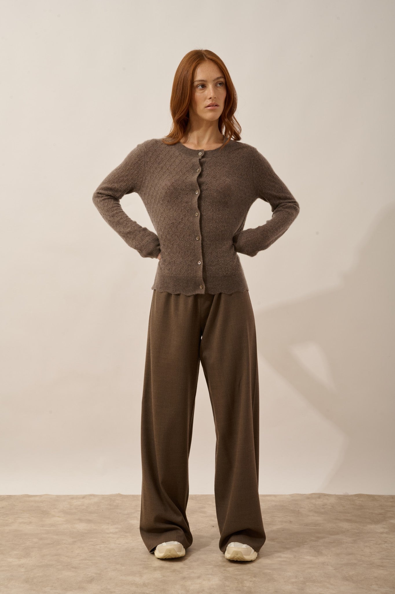 cimba cardigan col rond taupe chiné