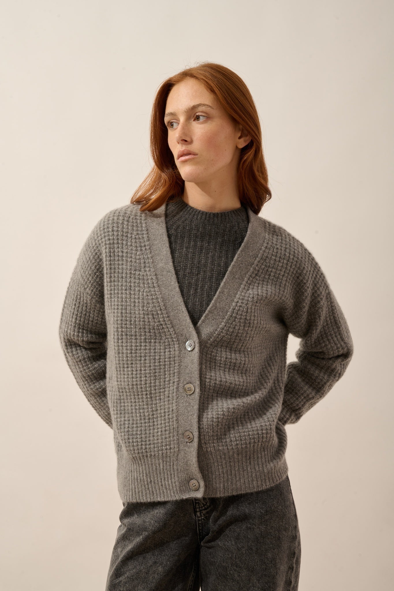 CLARA cardigan col v 6 fils flanelle chiné