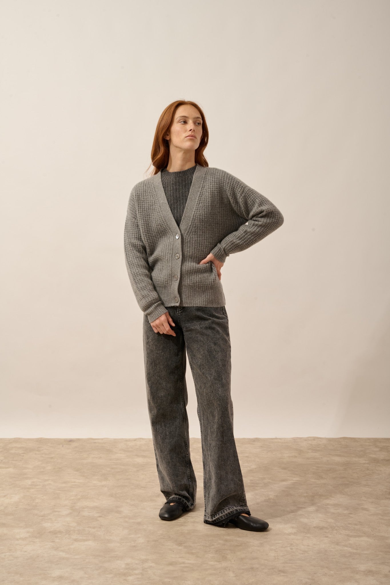 clara cardigan col v 6 fils flanelle chiné