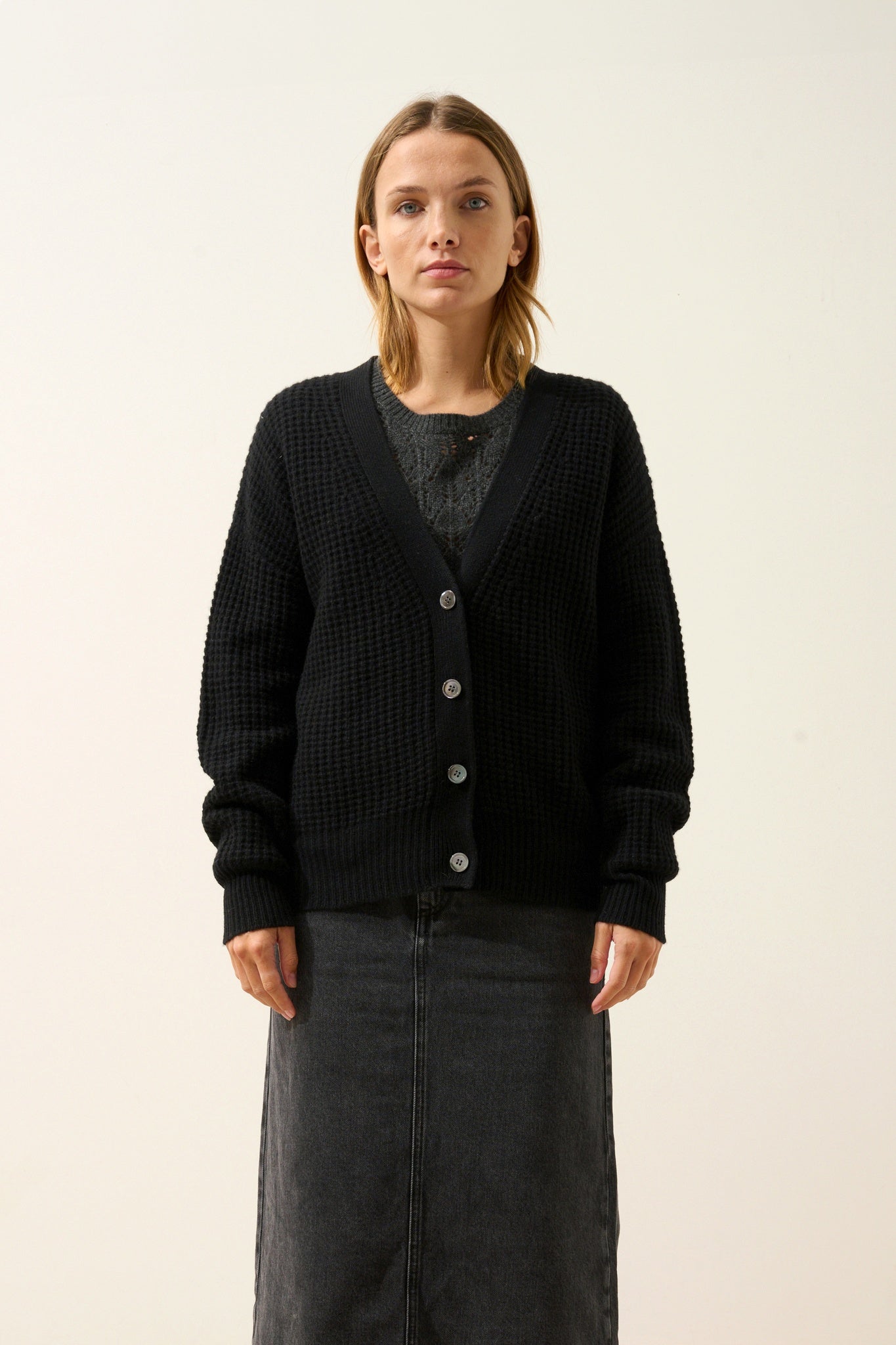 CLARA black V-neck cardigan
