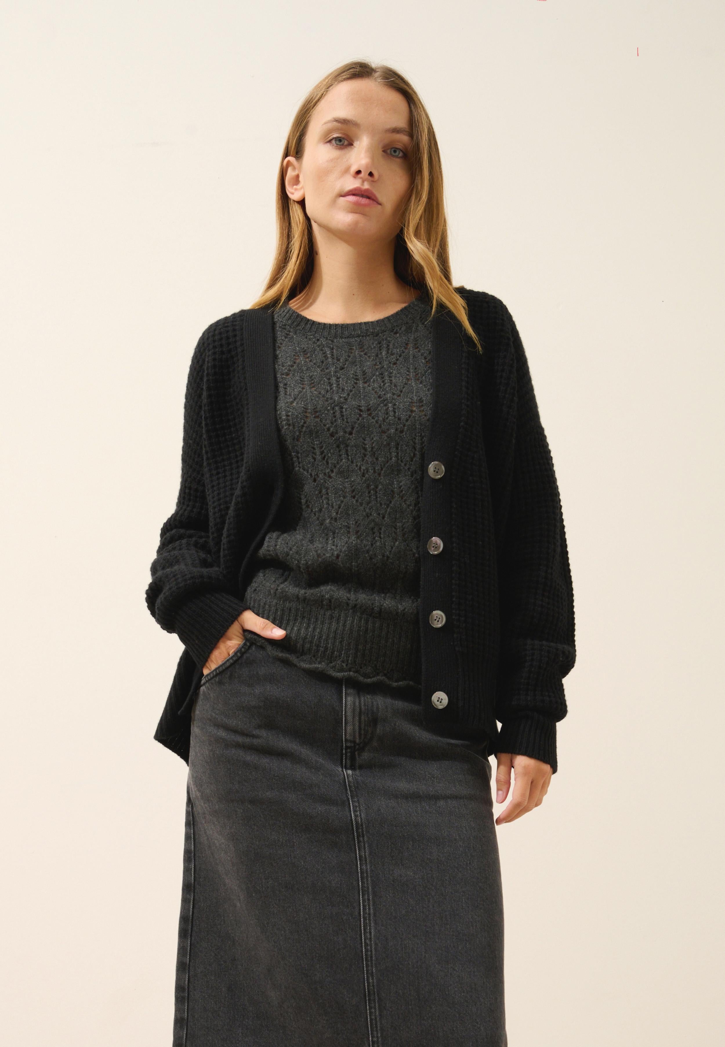 CLARA cardigan col v noir