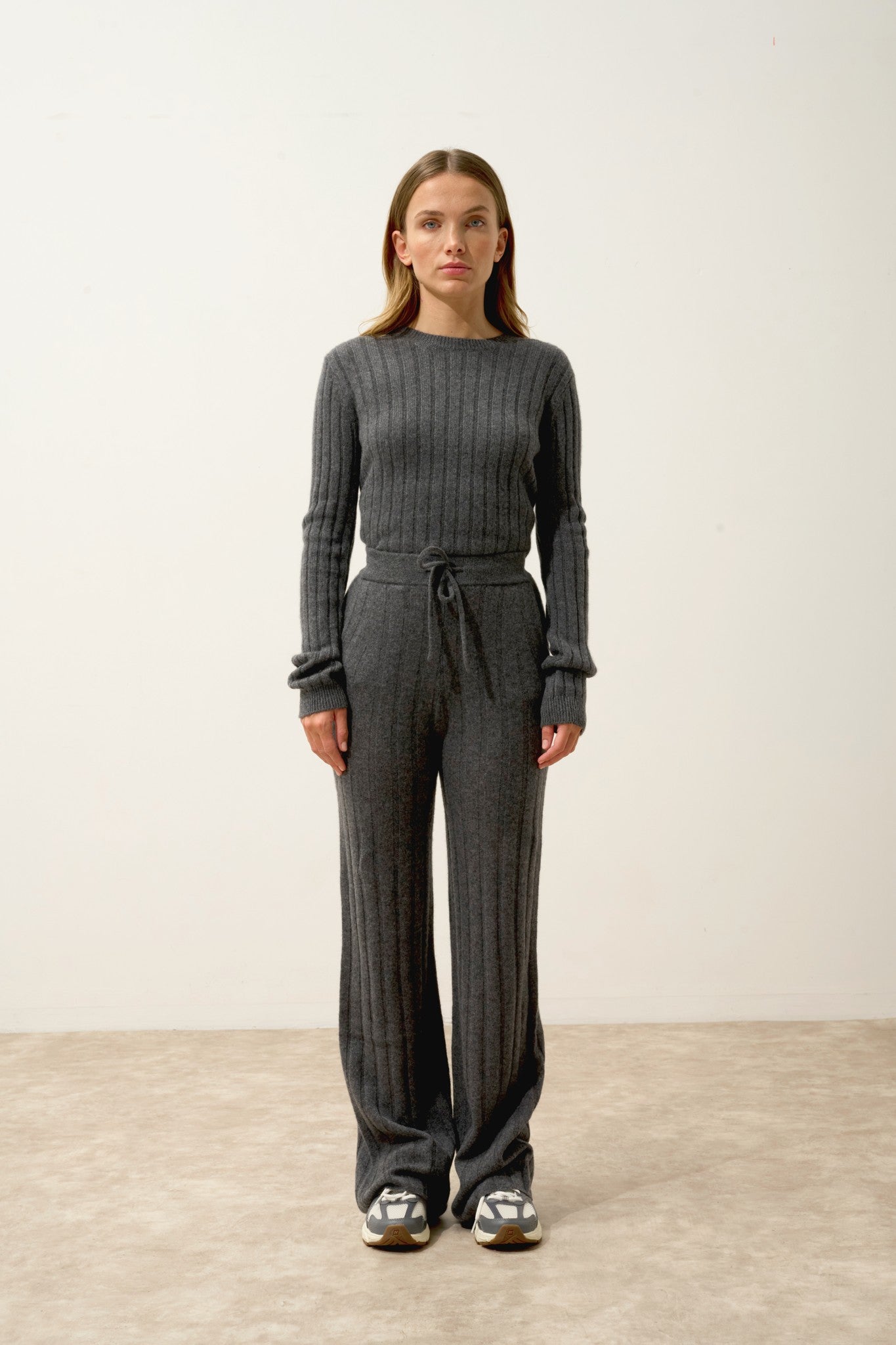 clarissa pantalon évasé anthracite chiné 100% cachemire