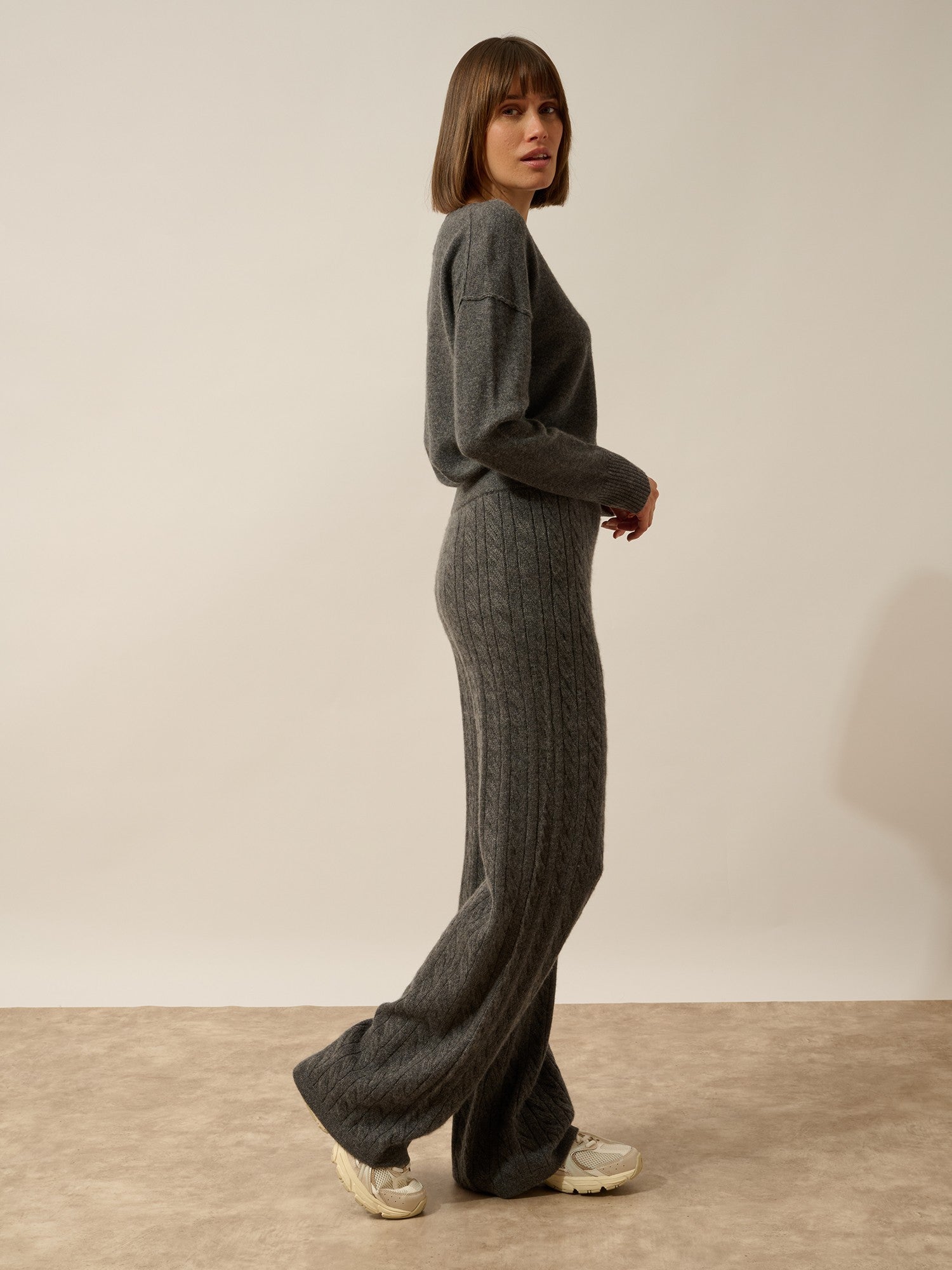 Colette wide-leg pants, 4-thread anthracite heather