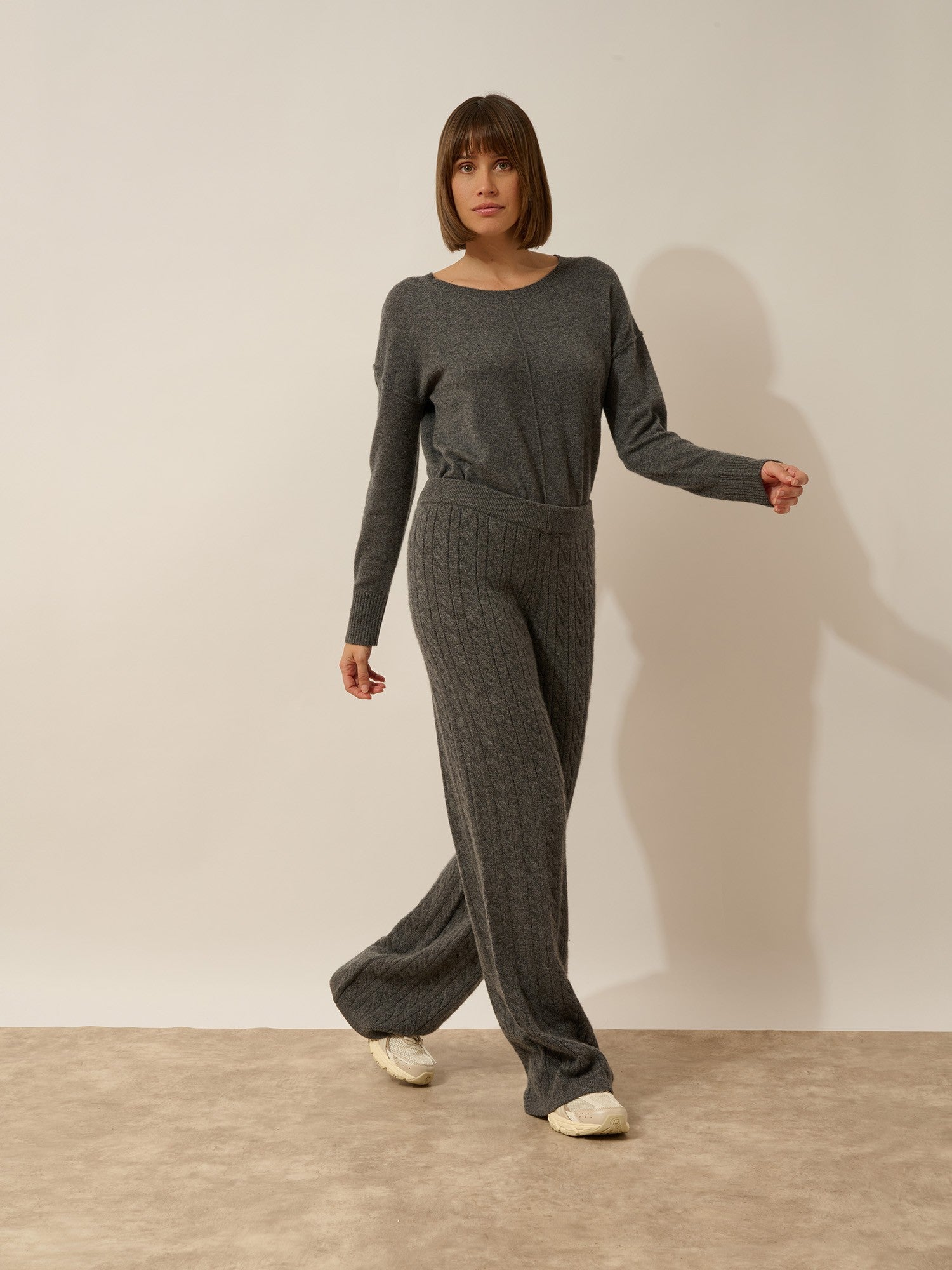 Colette wide-leg pants, 4-thread anthracite heather