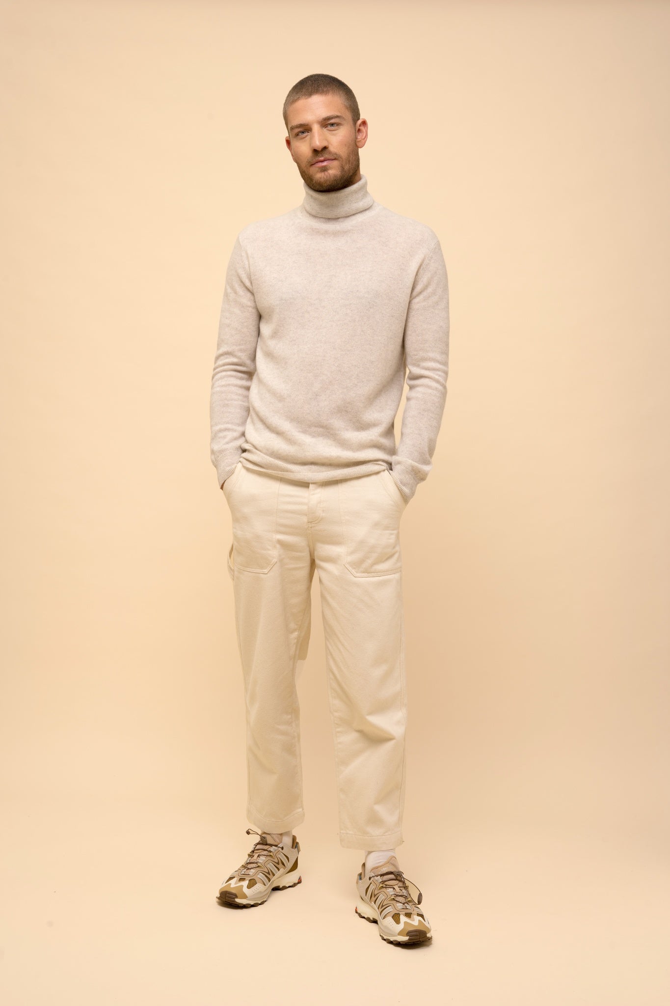 CONNOR pull col roulé gris perle chiné