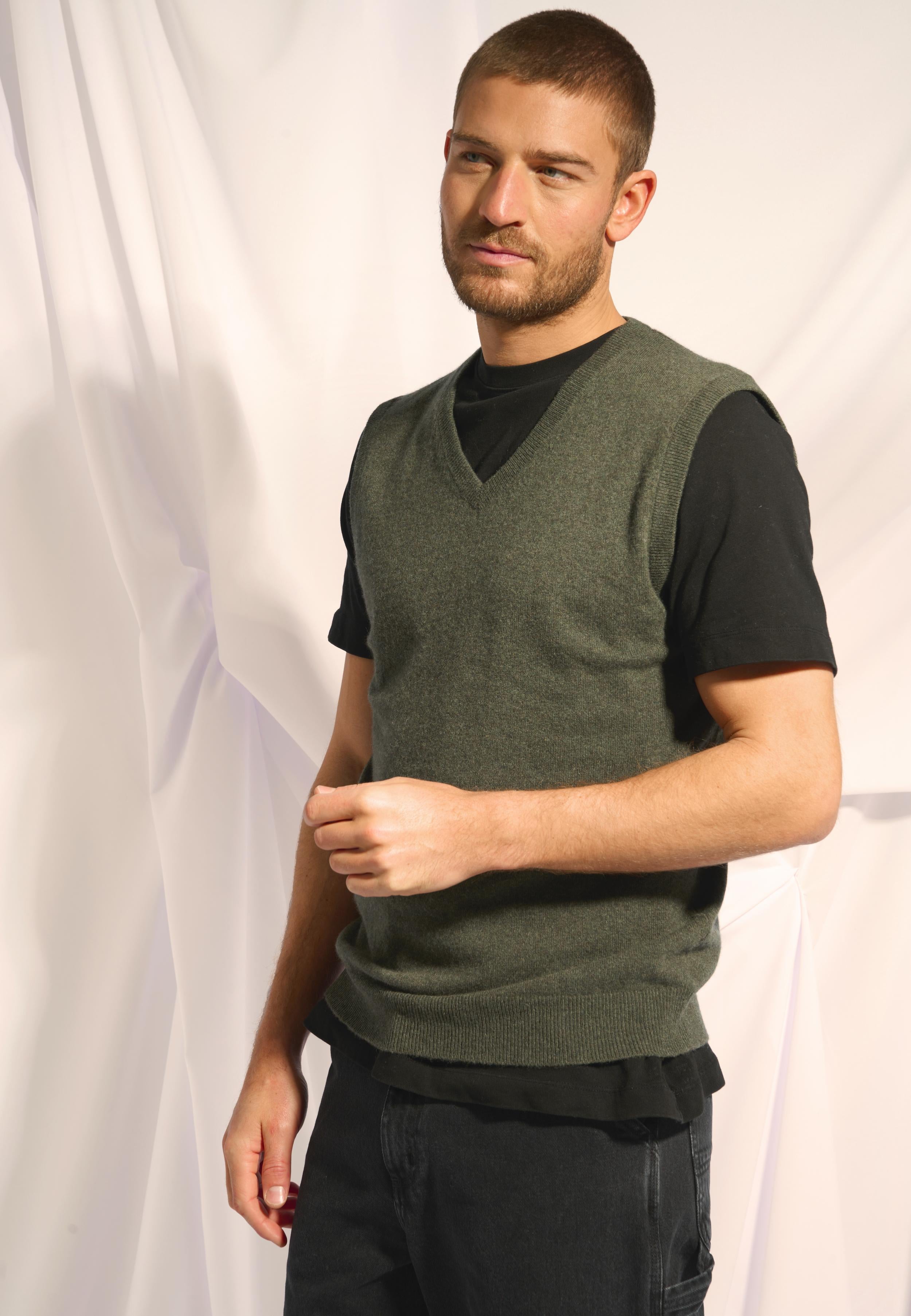 CORKI khaki mottled v-neck tank top