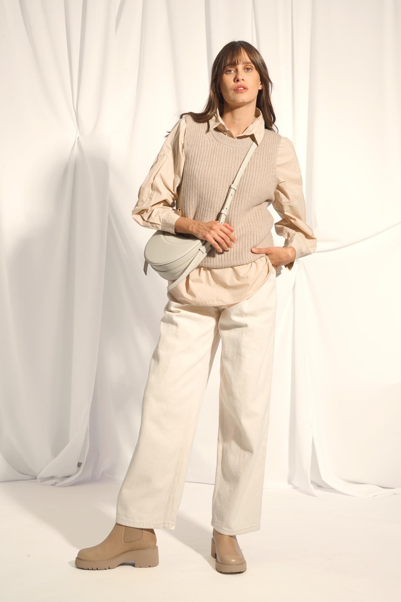 DAMPA débardeur col rond camel clair chiné