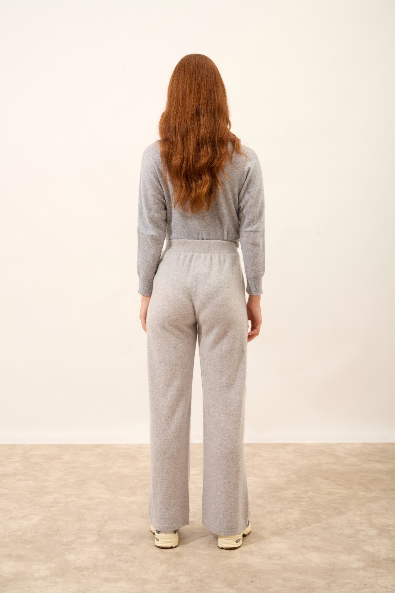 daphne pantalon large gris clair chiné 100% cachemire