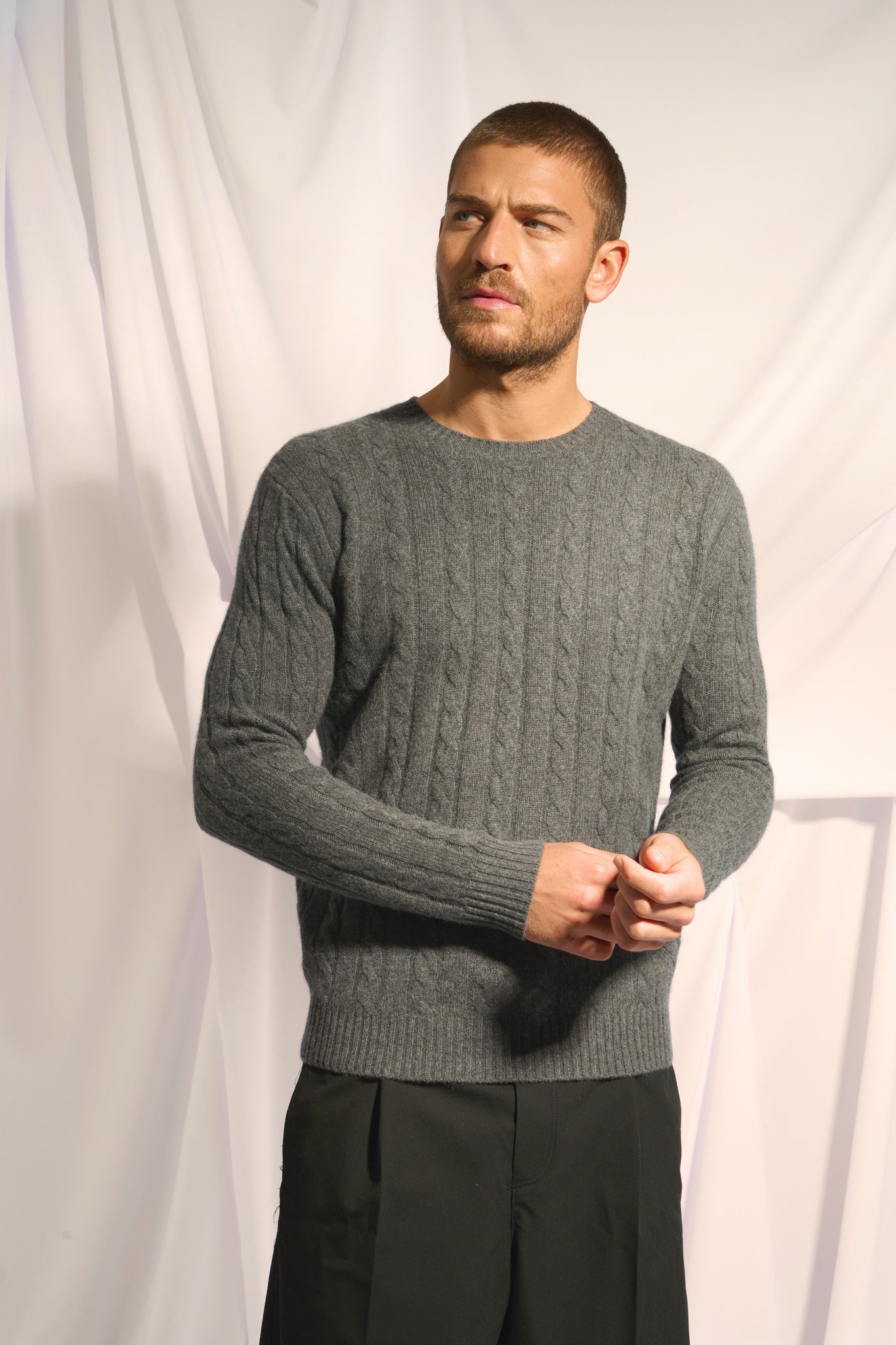 DARRI pull col rond anthracite chiné