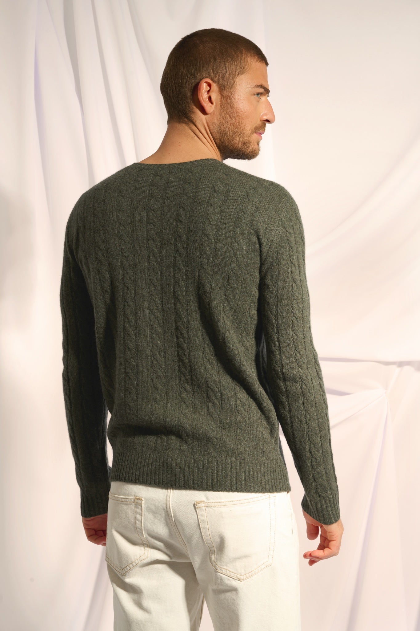 DARRI round neck sweater in khaki heather