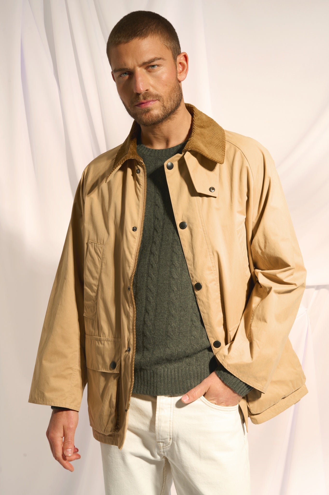 DARRI pull col rond kaki chiné