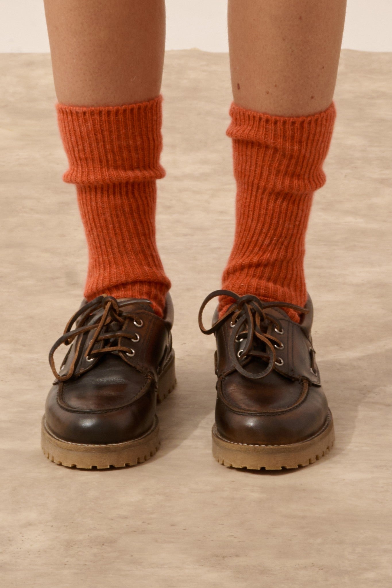 dayaya chaussettes 4 fils orange chiné 100% cachemire