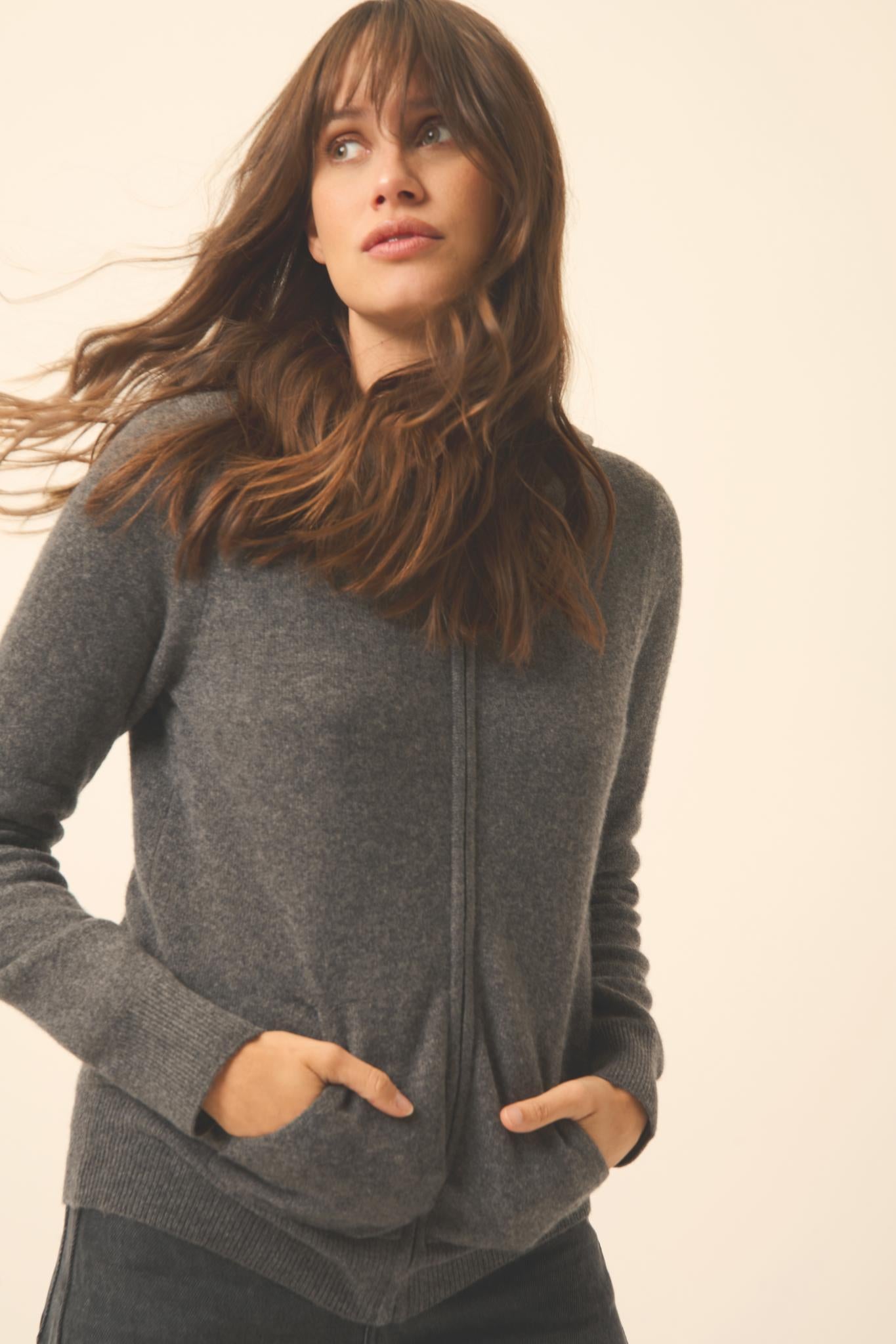 DEBBIE gilet col zippé capuche anthracite chiné