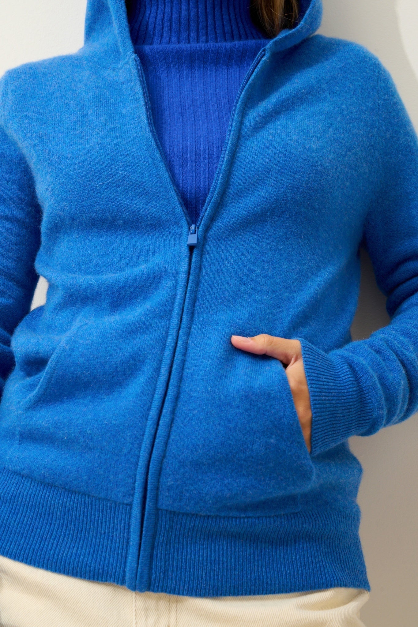 DEBBIE electric blue zip-up hooded cardigan