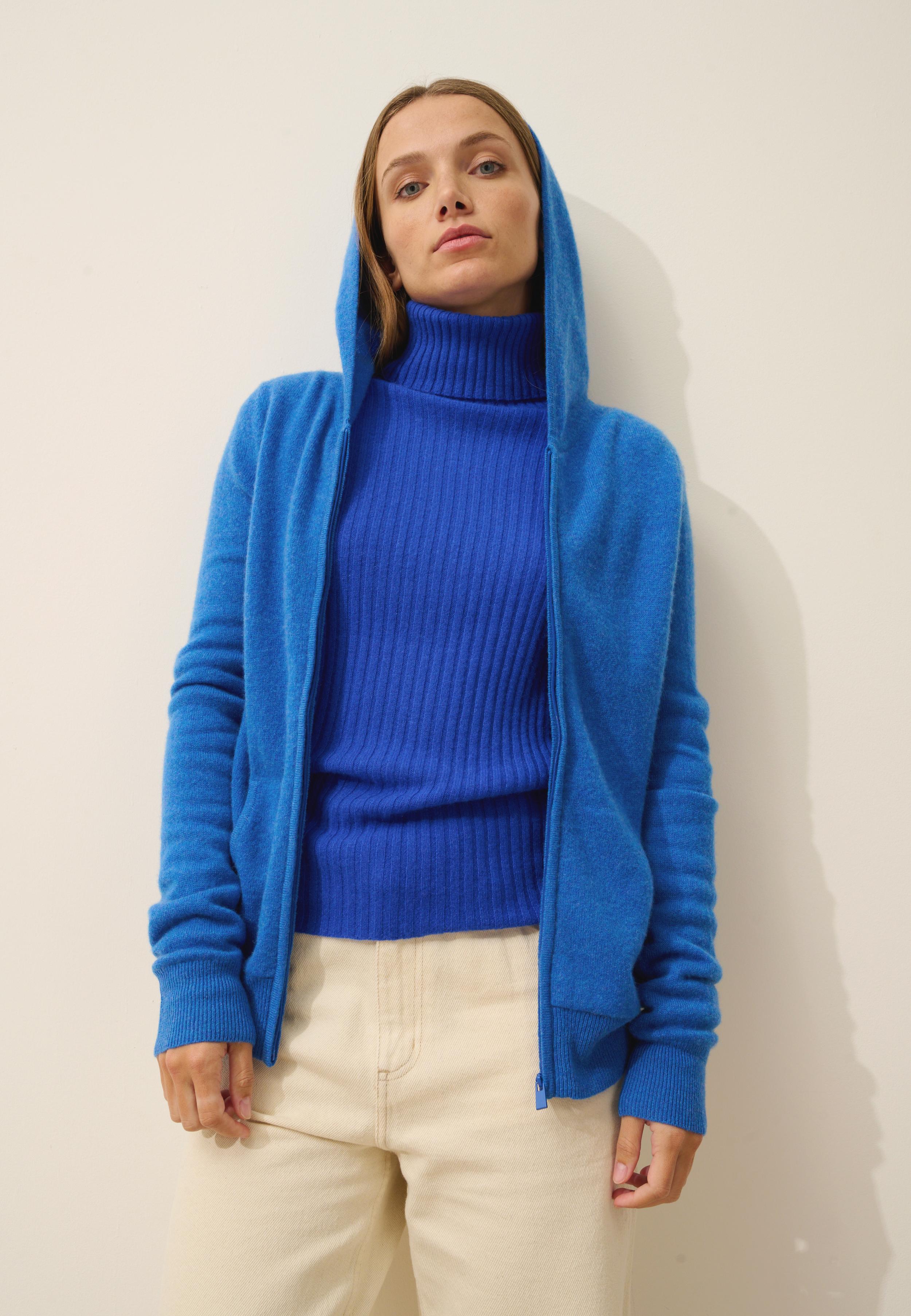 DEBBIE gilet col zippé capuche bleu électrique