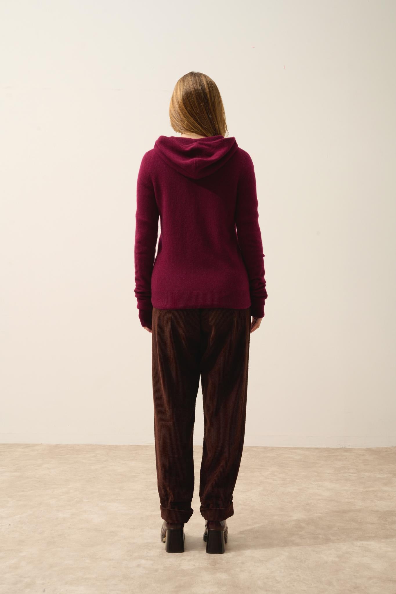 DEBBIE burgundy hooded zip-neck cardigan