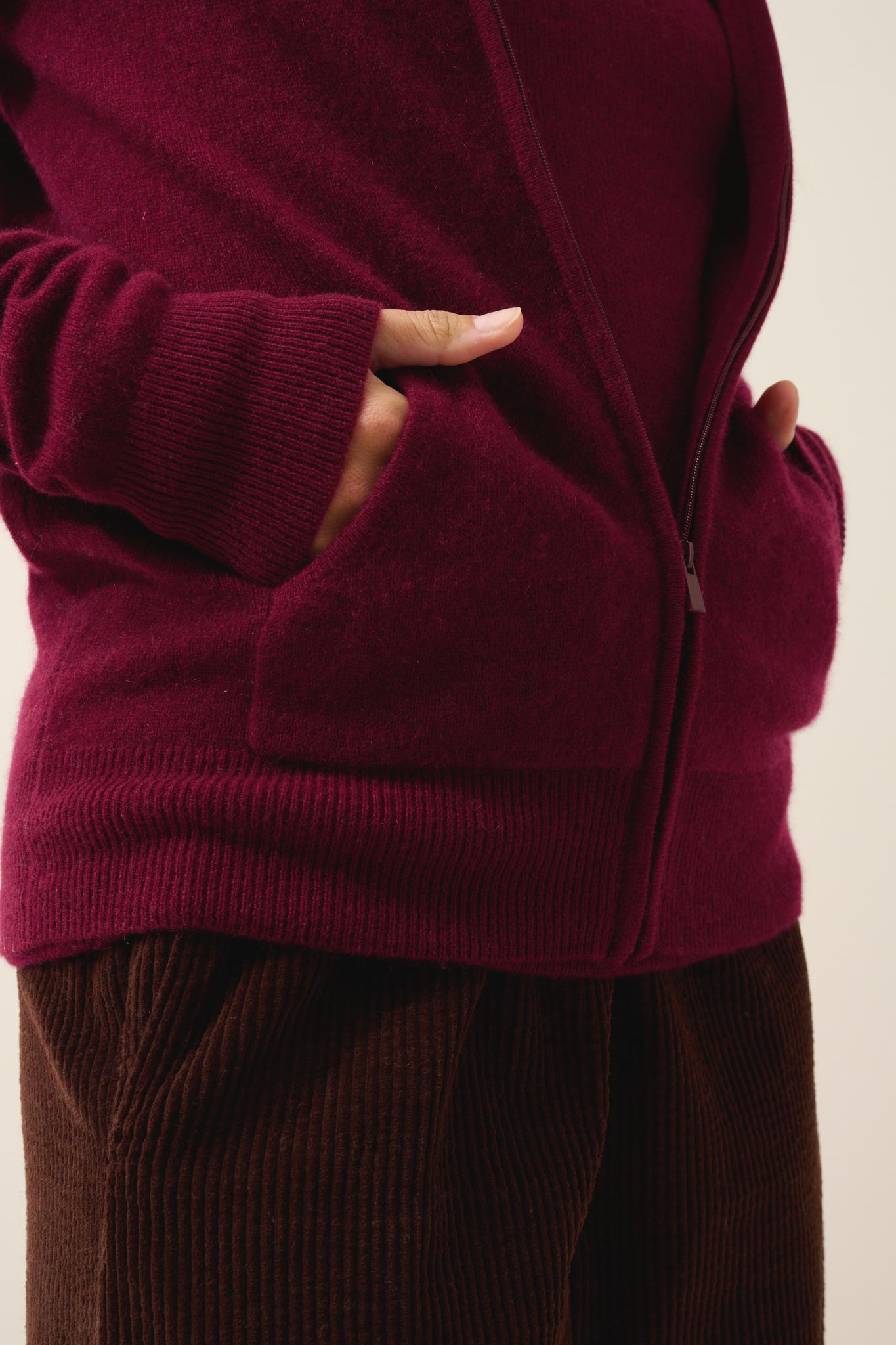DEBBIE burgundy hooded zip-neck cardigan