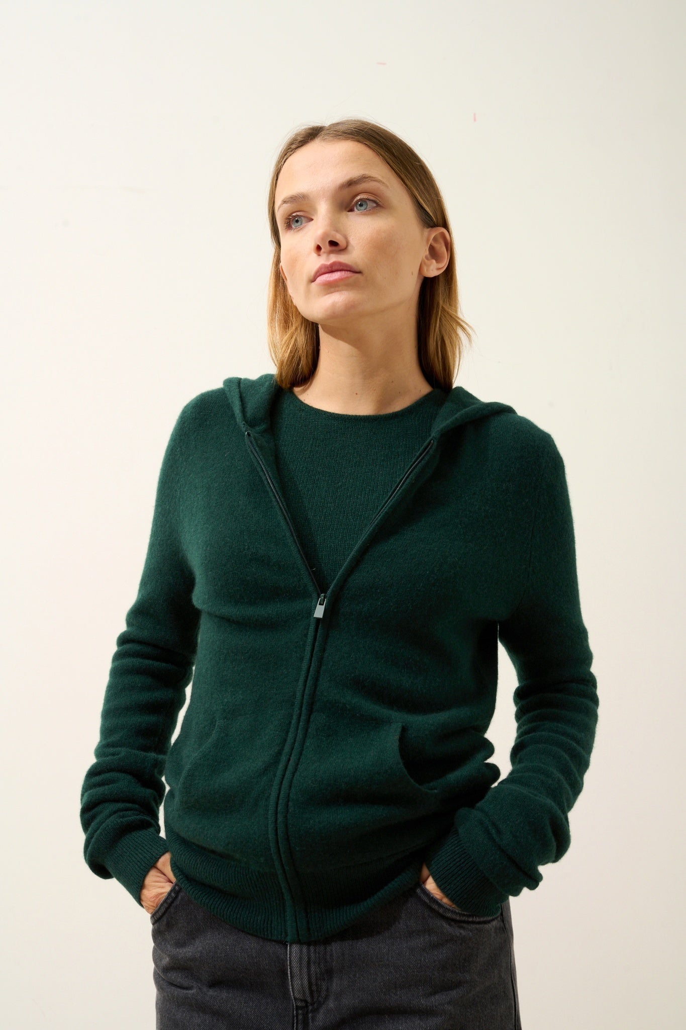 DEBBIE zip-up hooded cardigan in cypress green