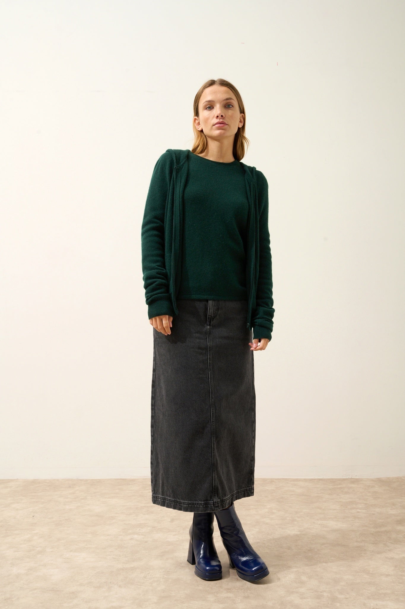 DEBBIE zip-up hooded cardigan in cypress green