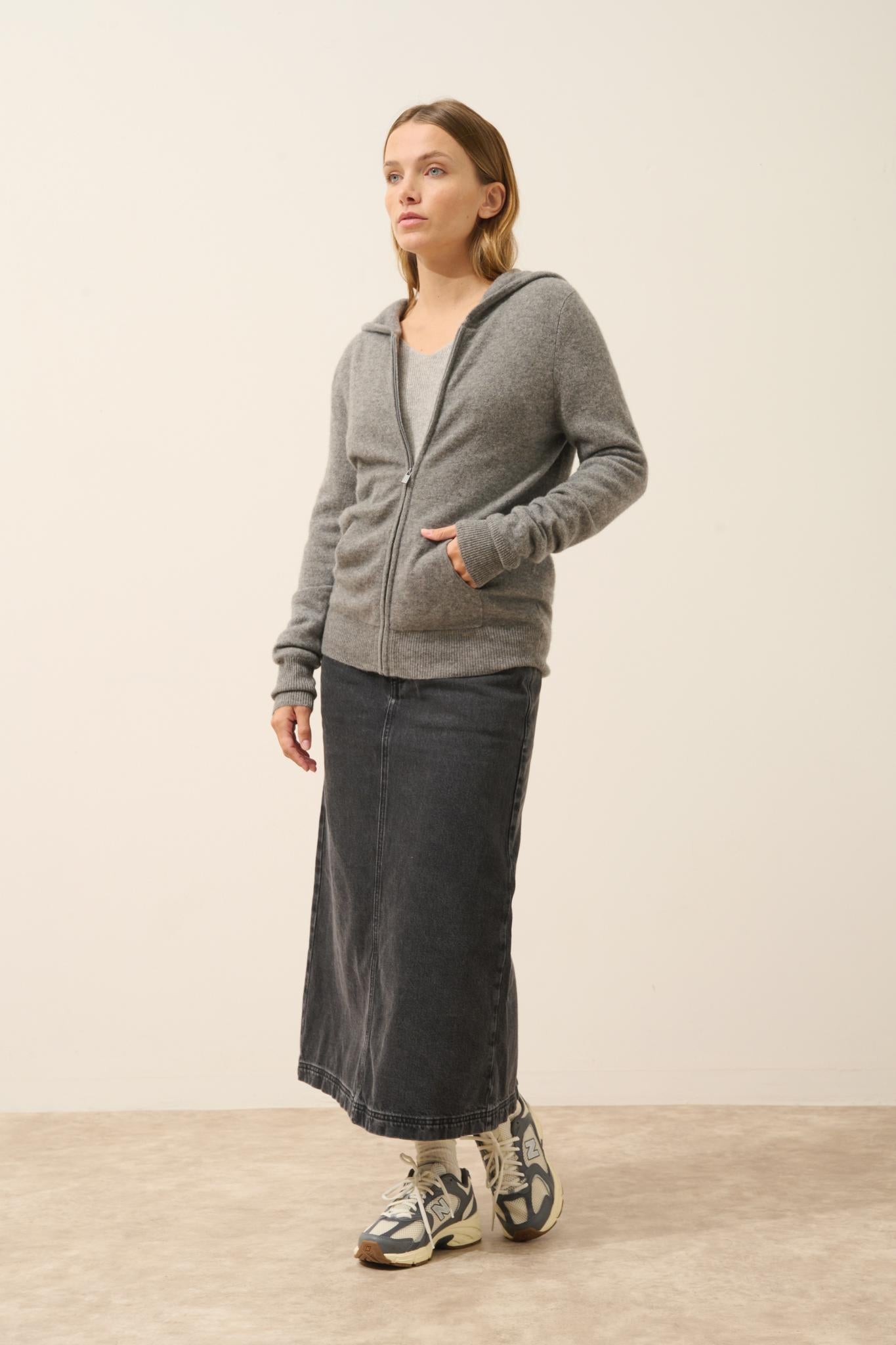 DEBBIE gilet col zippé capuche flanelle chiné
