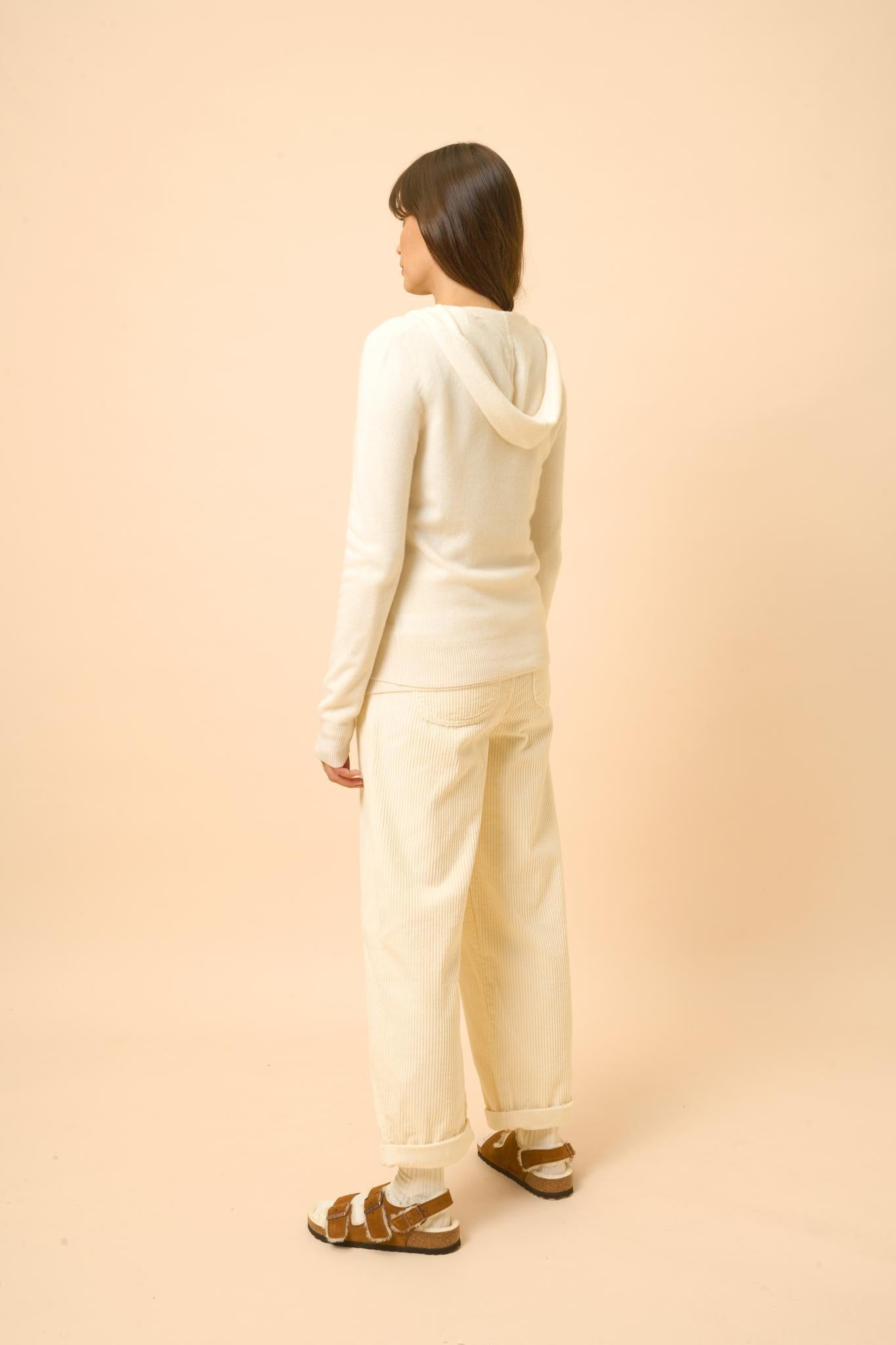 DEBBIE ivory hooded zip-neck cardigan